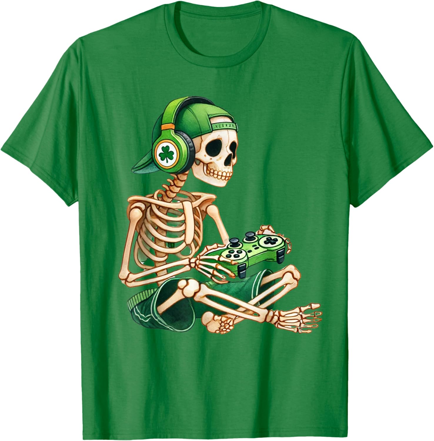 St Patricks Day Skeleton Leprechaun Gamer T-Shirt for Boys - 3