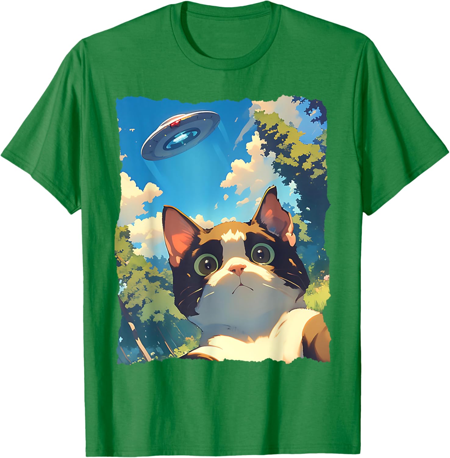 Funny Anime Cat UFO Selfie T-Shirt for Kids and Adults - Cute Clothing - 6