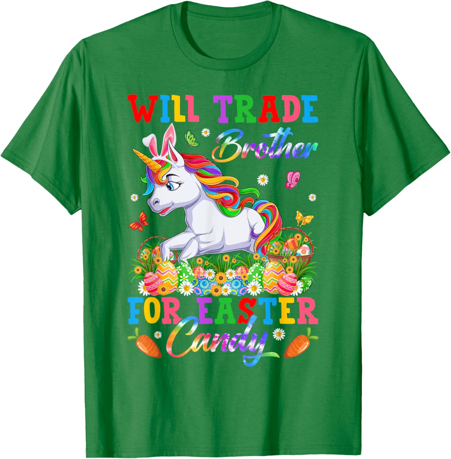 Funny Easter T-Shirt Will Trade Brother for Unicorns and Candy Eggs - 5