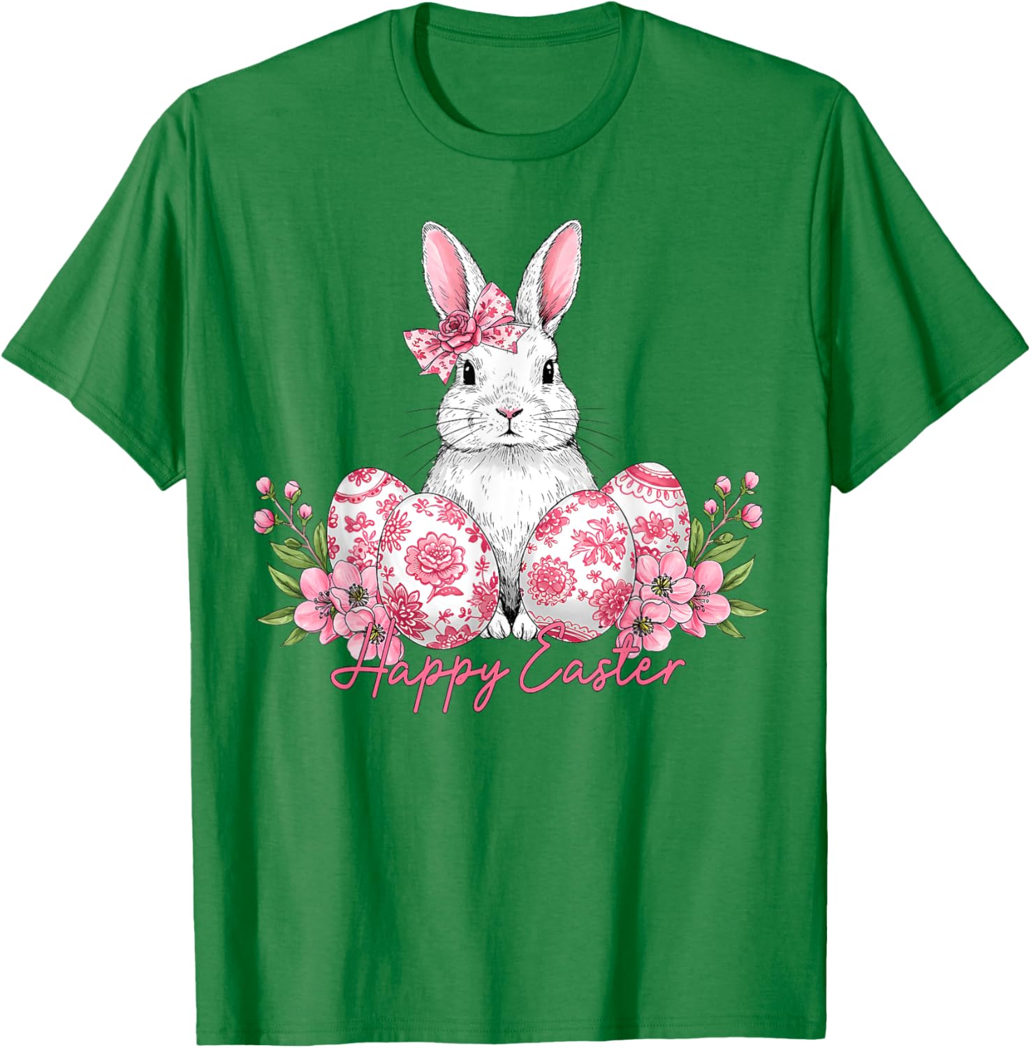 Happy Easter Chinoiserie Floral Bunny Bow T-Shirt for Festive Style - 3
