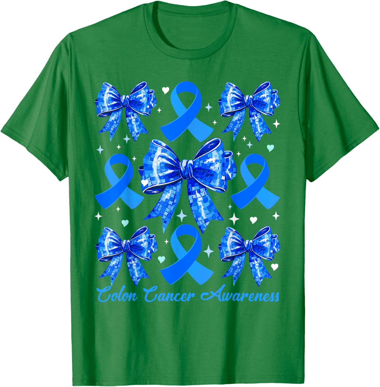 Retro Coquette Blue Ribbon T-Shirt for Women's Colon Cancer Awareness - 16