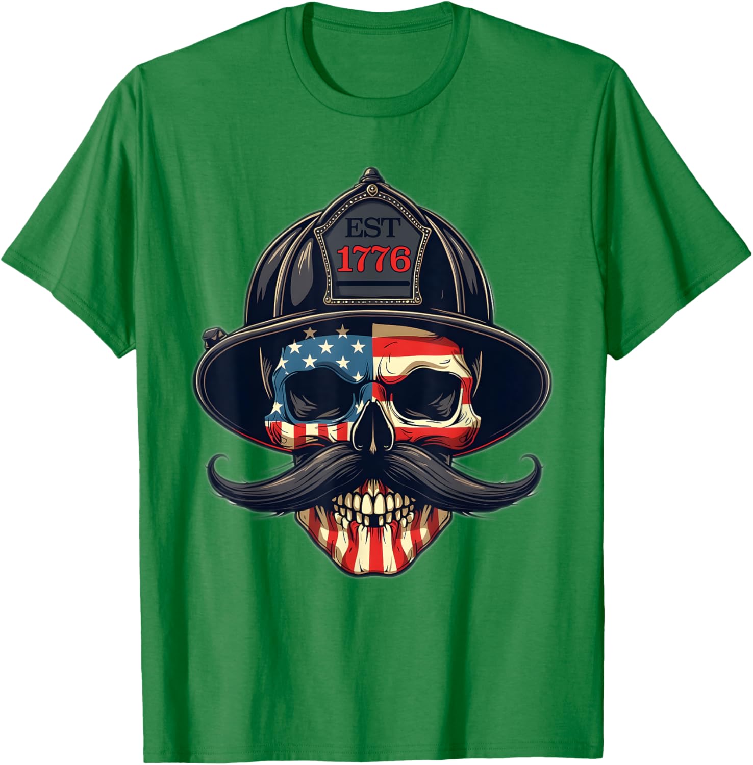 Firefighter Skull Mustache USA Flag T-Shirt for Firemen and Firefighters - 3