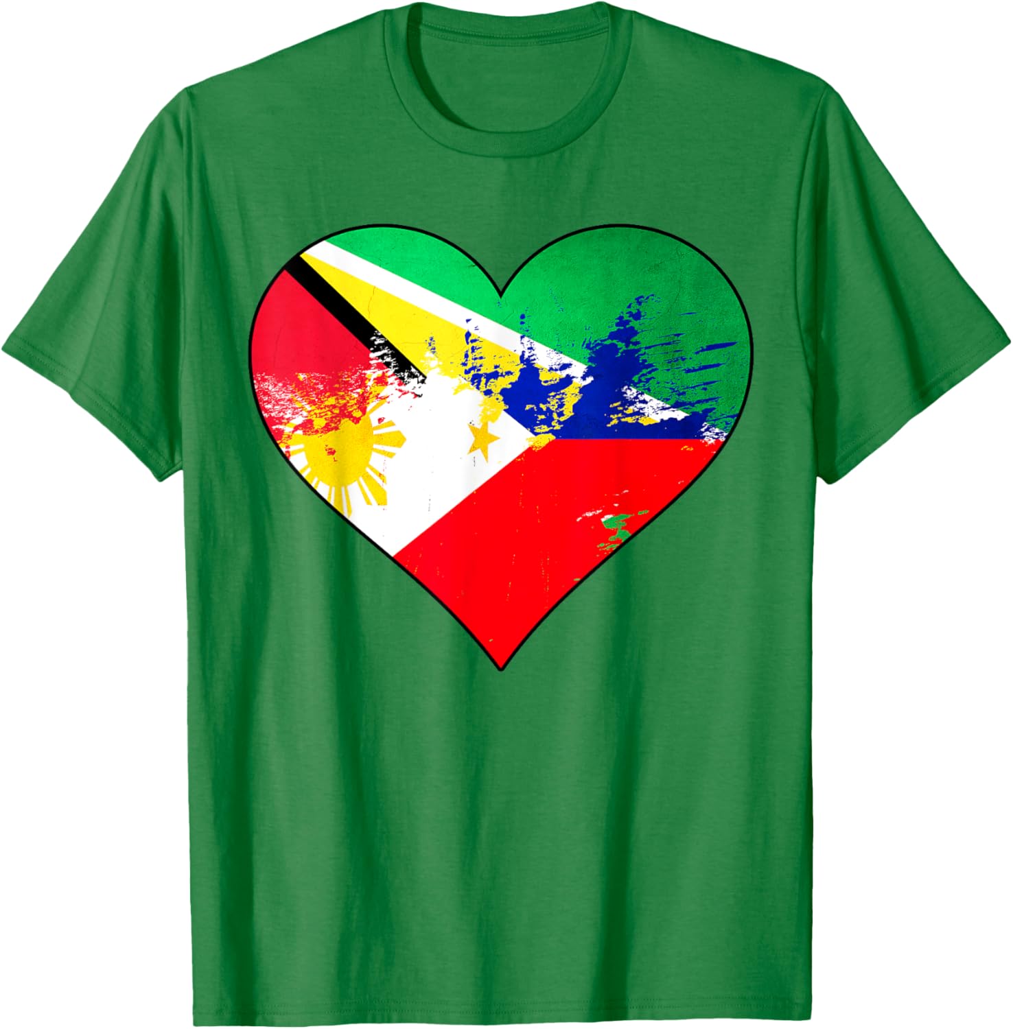 Guyanese and Filipino Heart Heritage Flag T-Shirt for Pride and Comfort - 1