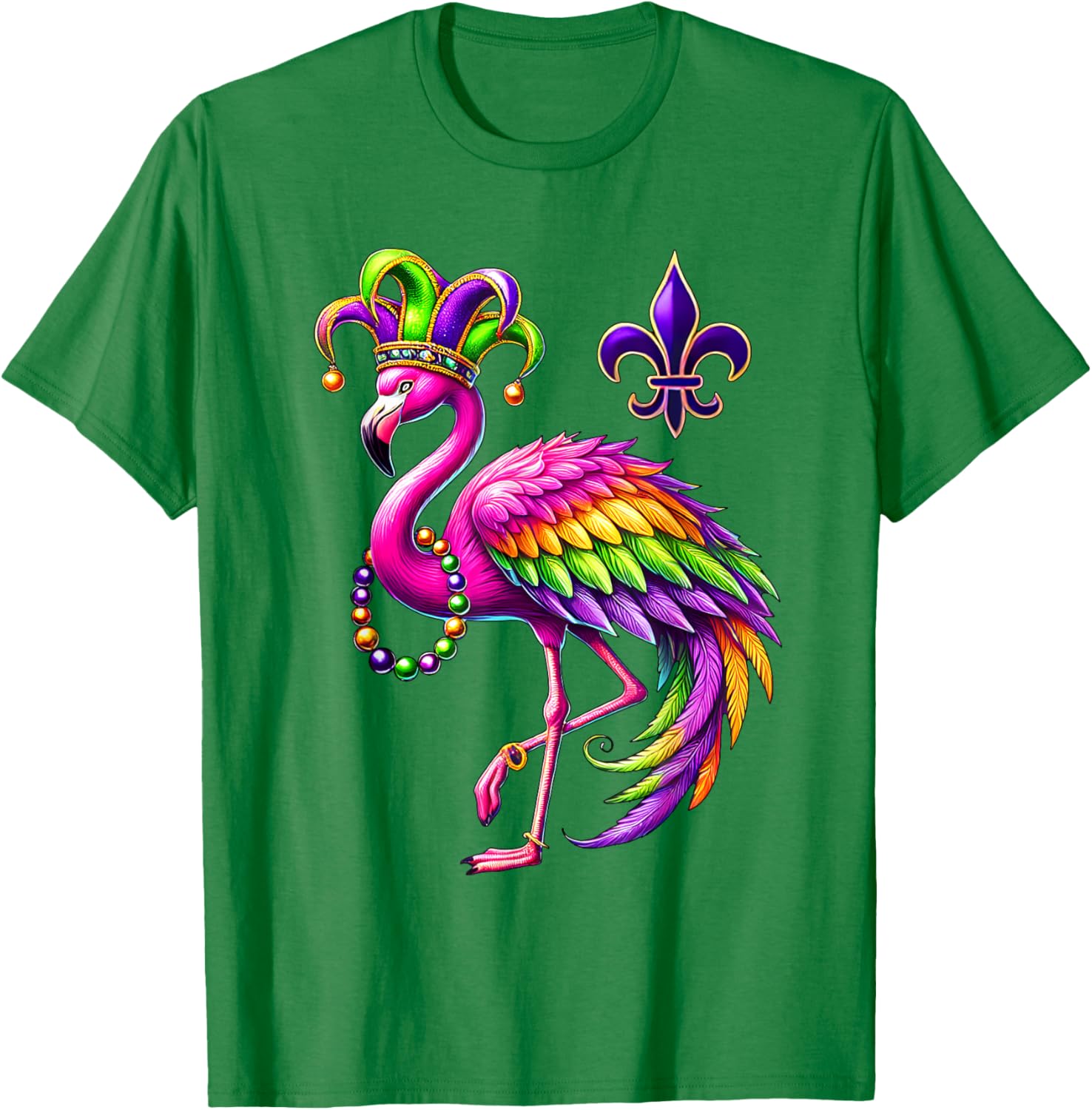Jester Pink Flamingo Mardi Gras T-Shirt Fun Carnival Animal Shirt - 1