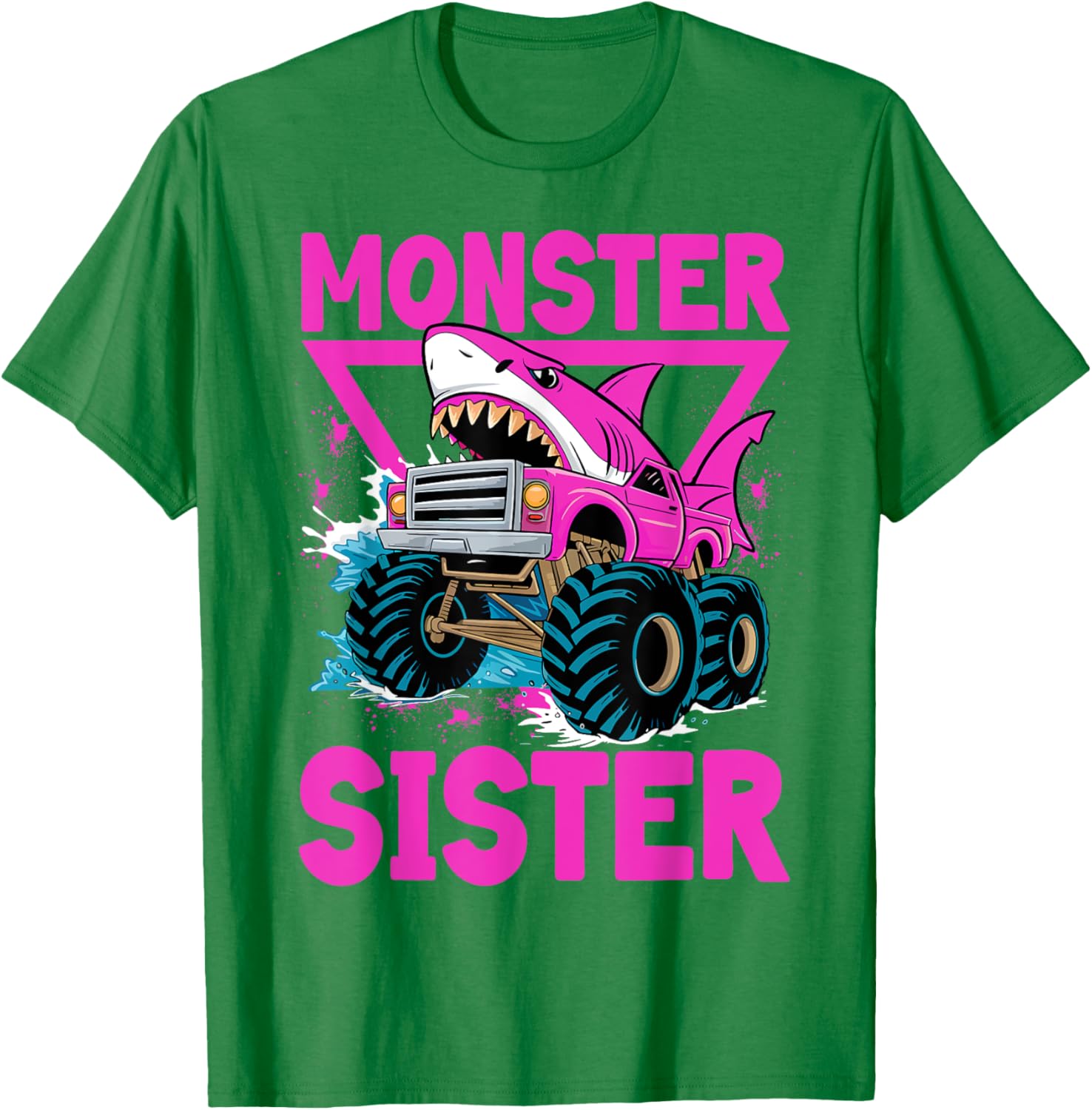 Pink Shark Monster Truck T-Shirt for Girls - Fun Sister Jam Shirt - 18