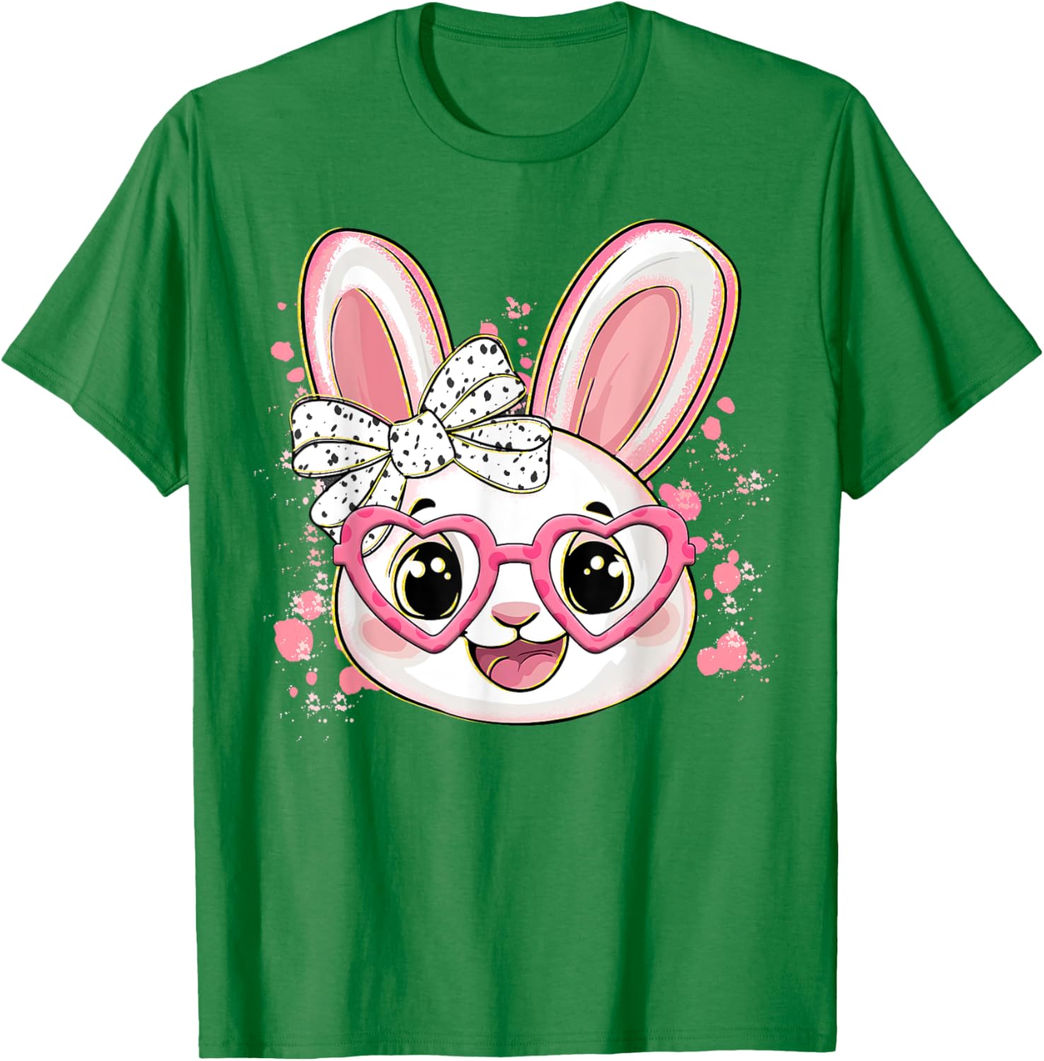 Happy Easter Bow Bunny Glasses T-Shirt for Women and Girls - 1