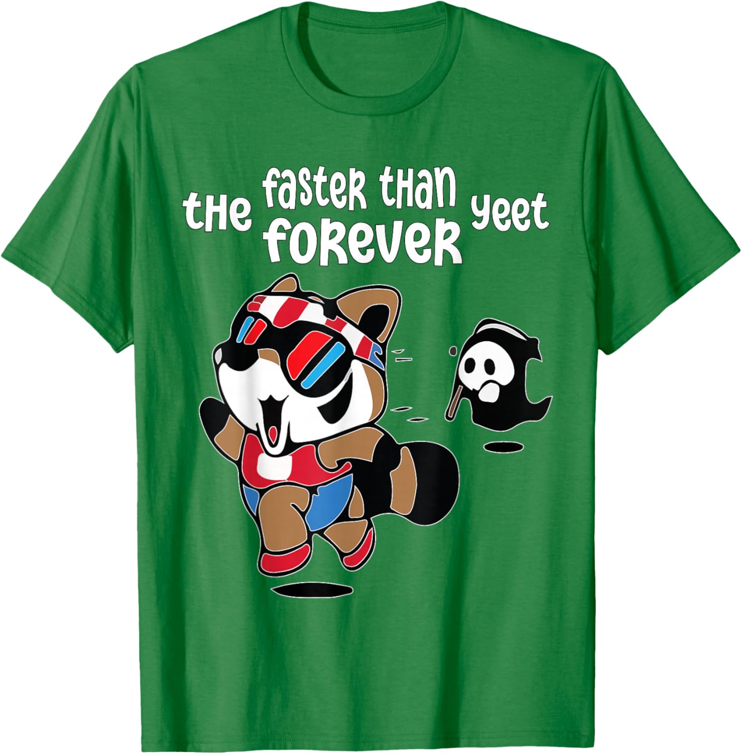 Funny Ghost Raccoon T-Shirt Faster Than The Forever Yeet Tees for Fun - 15