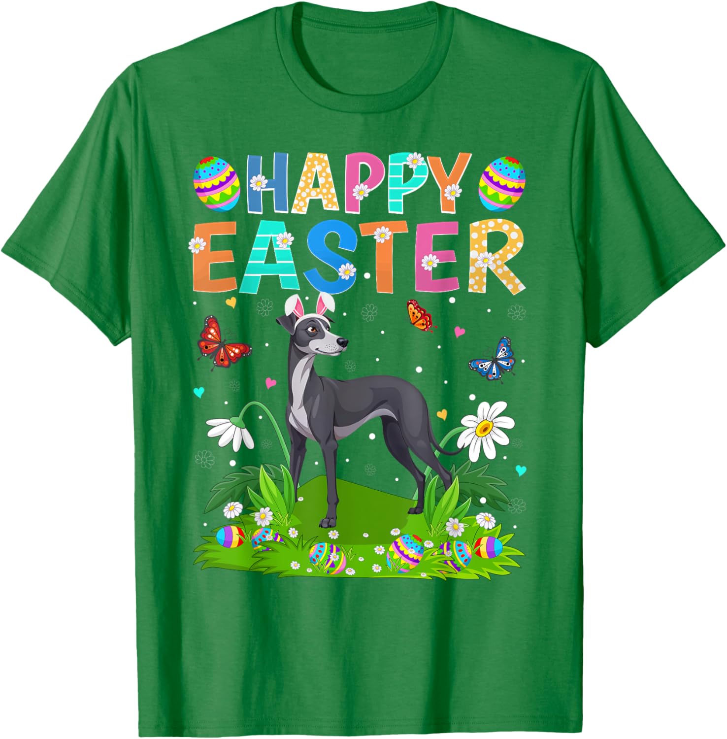 Greyhound Easter Egg Hunt T-Shirt with Bunny Ears for Dog Lovers - 12