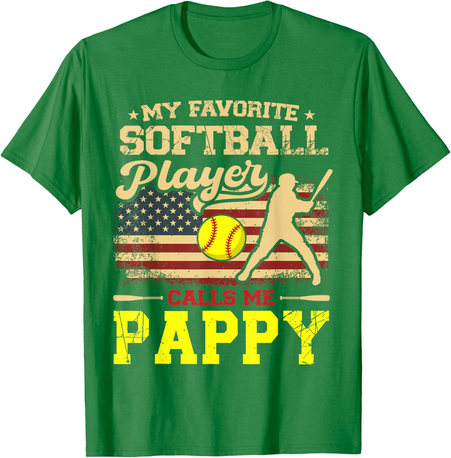 My Favorite Softball Player Calls Me Pappy US Flag T-Shirt for Fans - 4