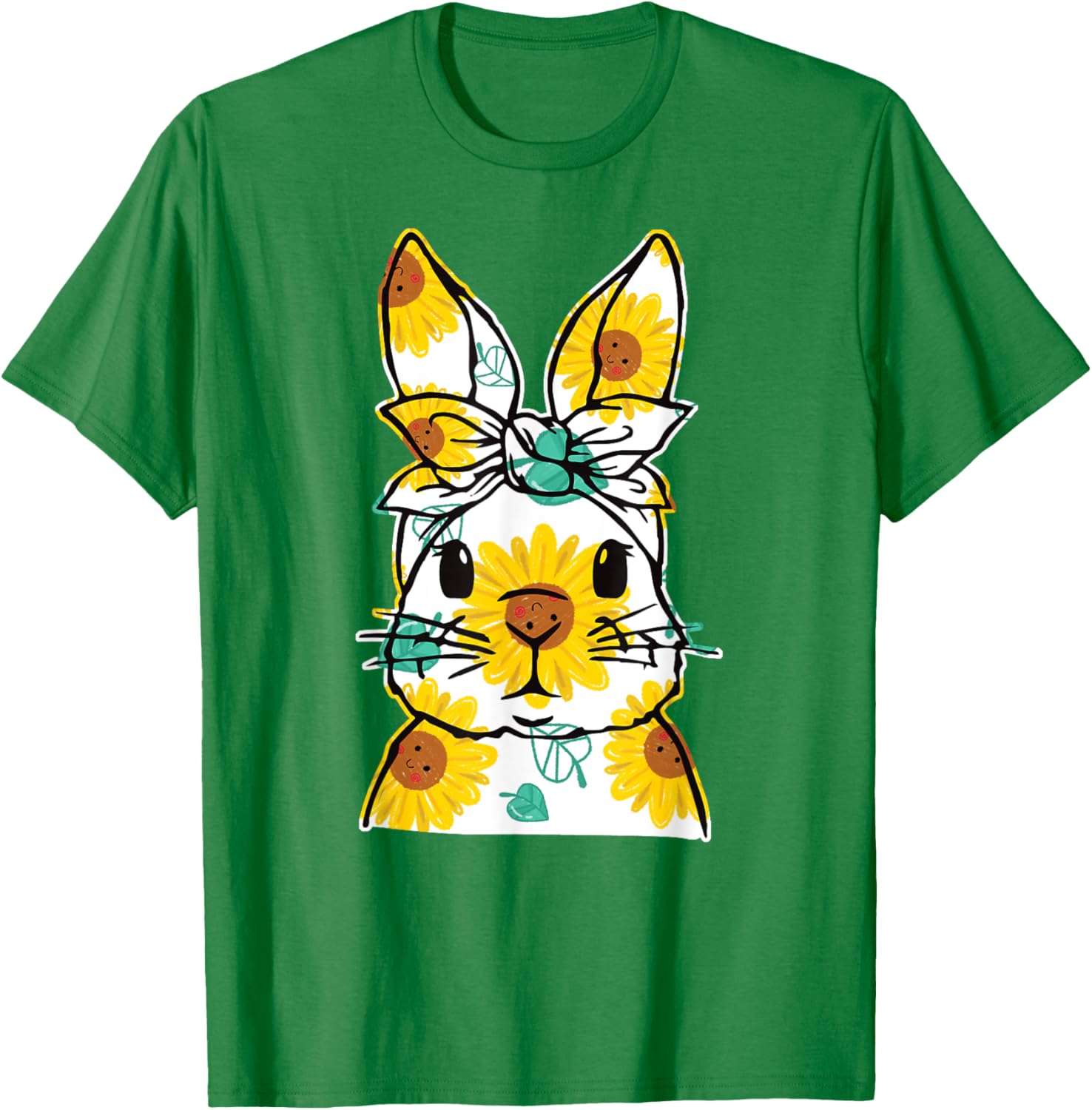 Happy Easter Bunny Sunflower Women's T-Shirt Cute Rabbit Face Design - 14
