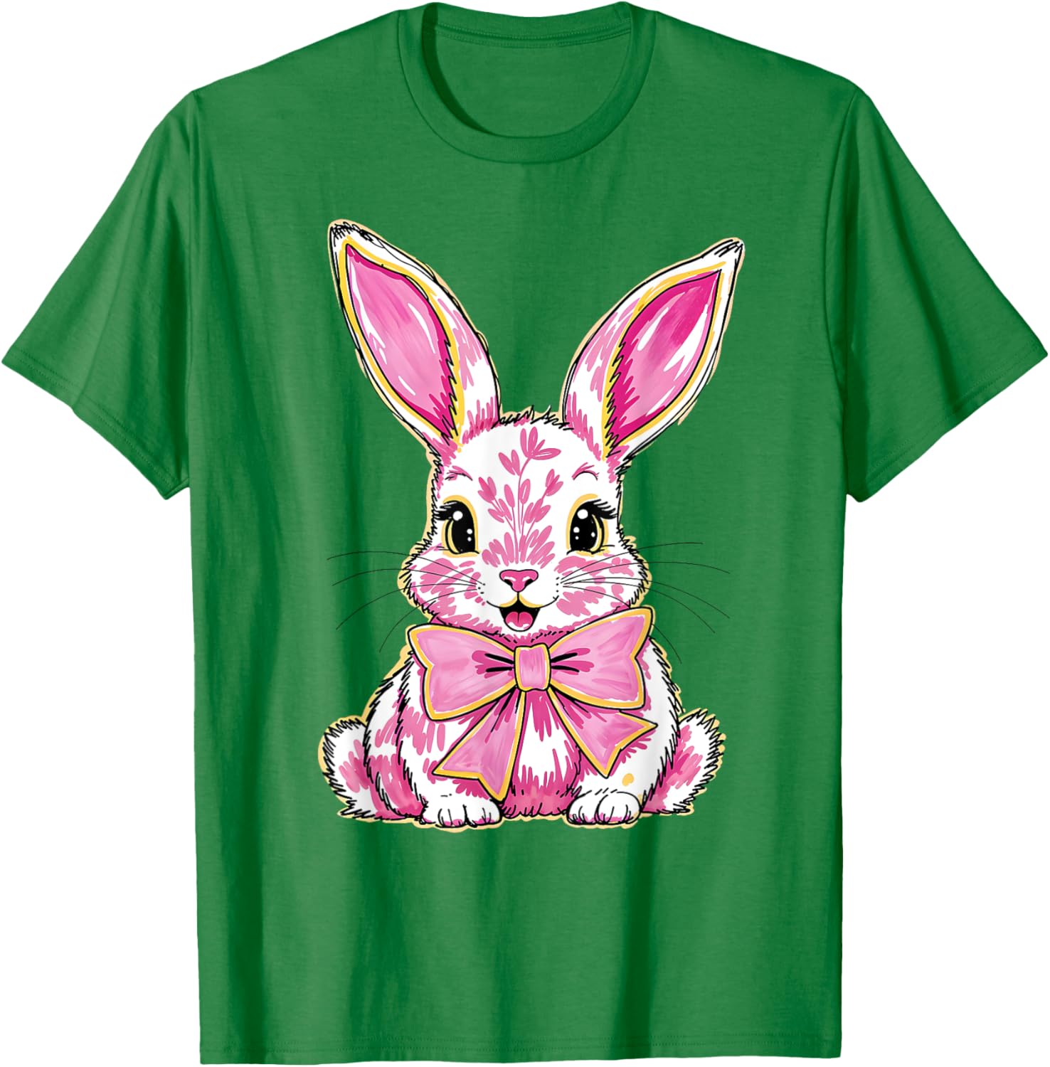 Adorable Pink Coquette Bow Happy Easter Bunny T-Shirt for Women & Teens - 2