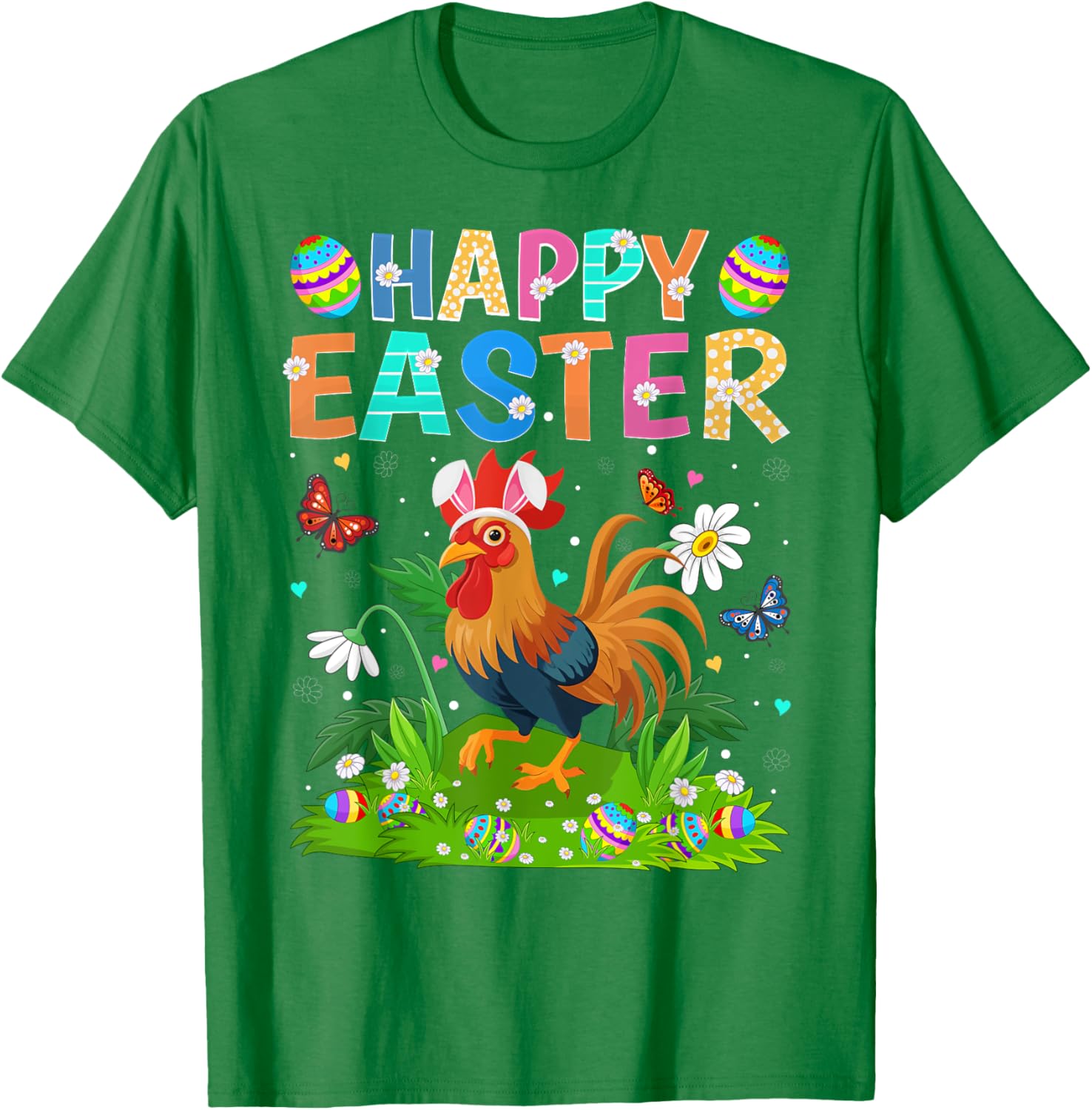 Rooster Happy Easter Egg Hunt Bunny Ear T-Shirt for Easter Sunday Fun - 1