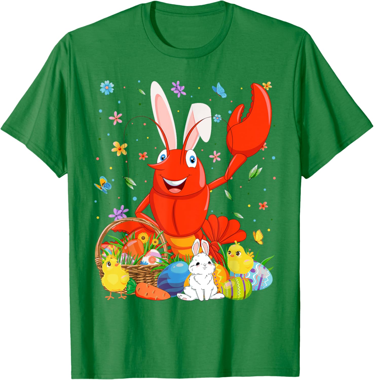 Cute Crawfish Bunny Ears Easter Eggs Basket T-Shirt for Happy Easter Day - 14