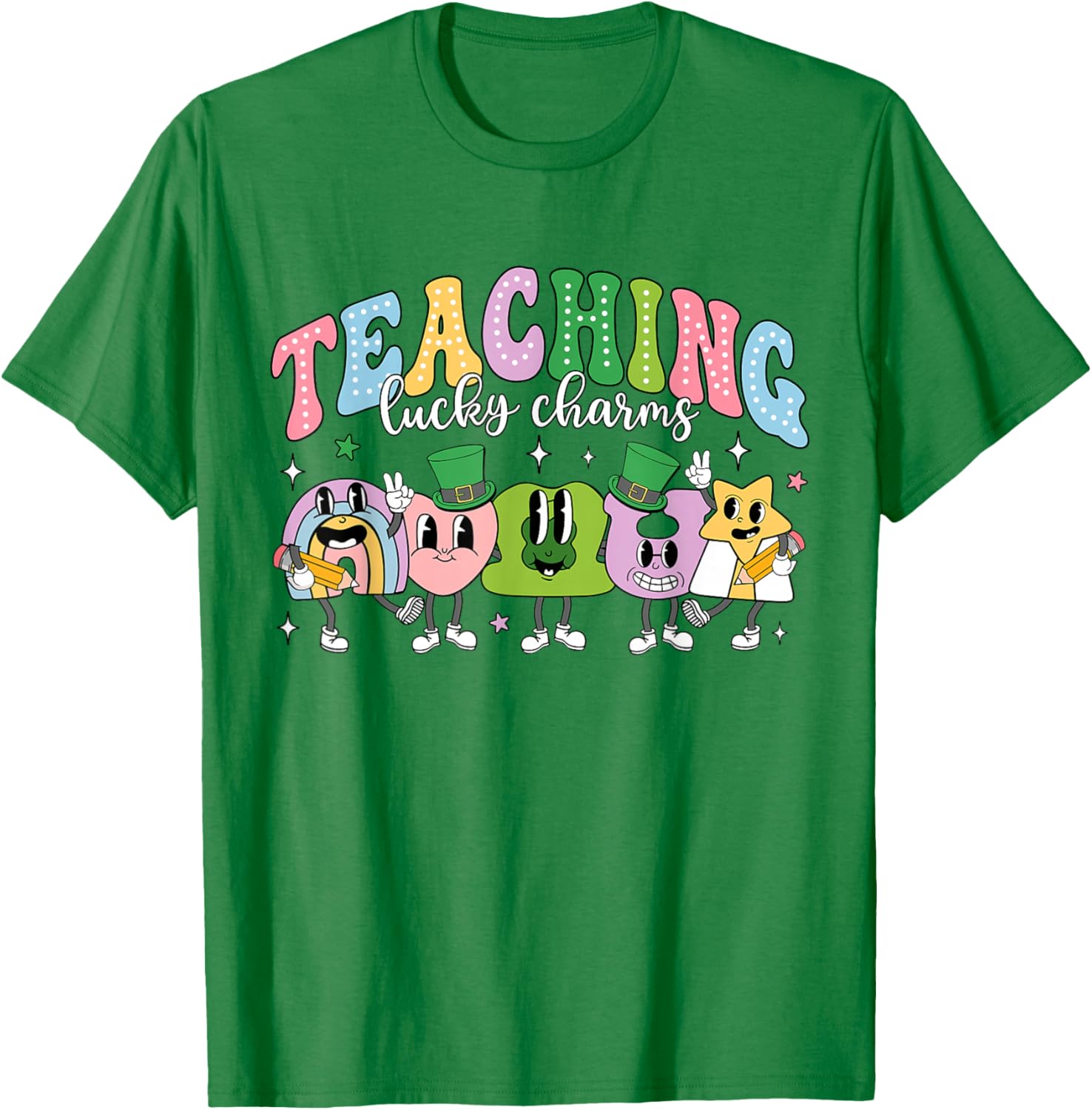 Funny Retro St Patricks Day T-Shirt for Teachers with Lucky Charms Design - 15