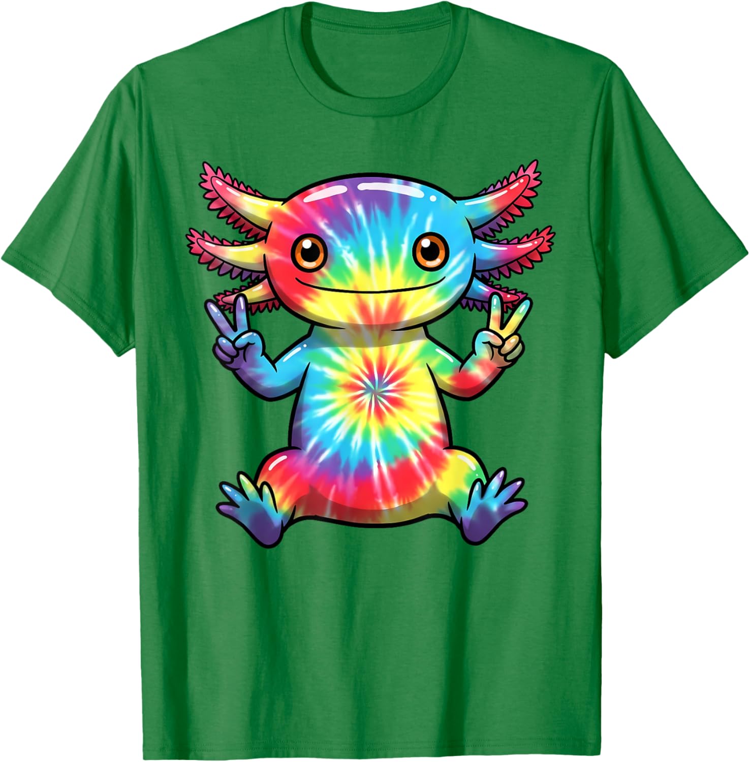 Cute Axolotl Peace Sign Tie-Dye T-Shirt for Colorful Hippie Vibes - 11