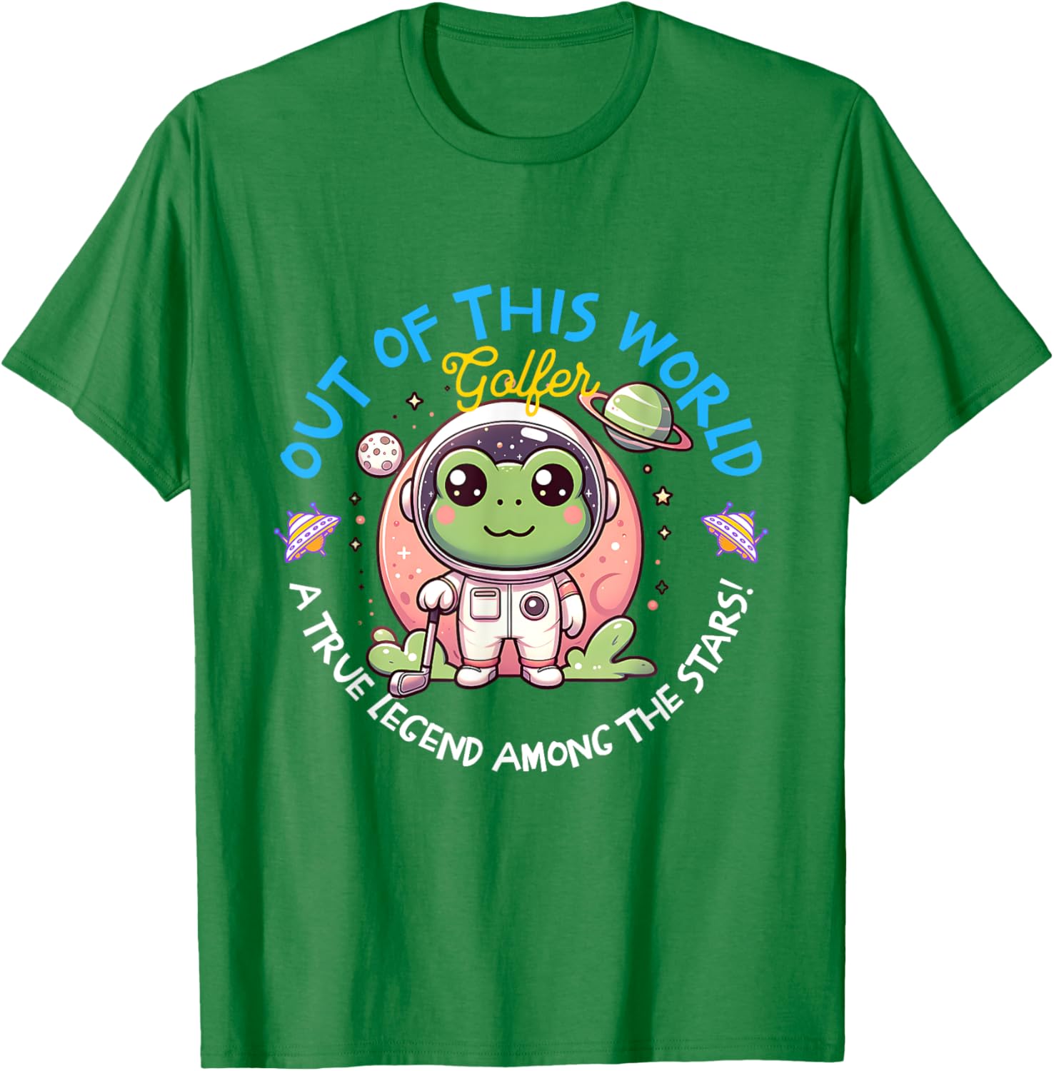 Out Of This World Golfer Frog Astronaut T-Shirt for Fun Golf Lovers - 14