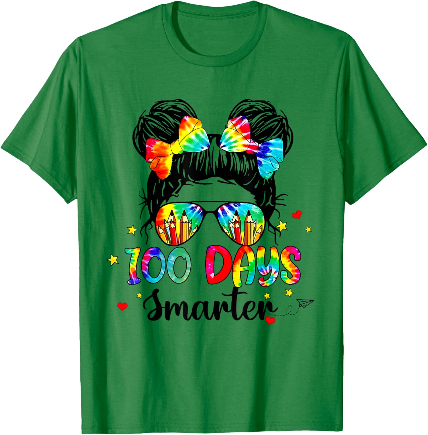 Cute Tie Dye Messy Bun 100 Days of School Shirt for Kids - 16