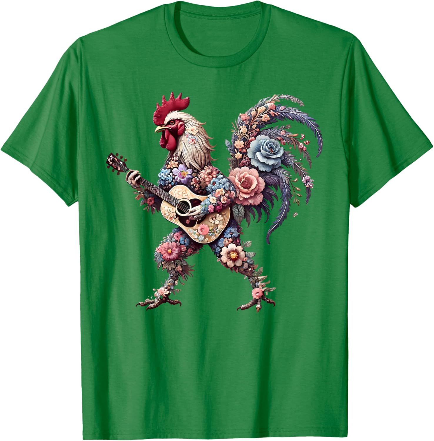 Funny Floral Rooster Guitarist T-Shirt Perfect for Music Lovers - 9