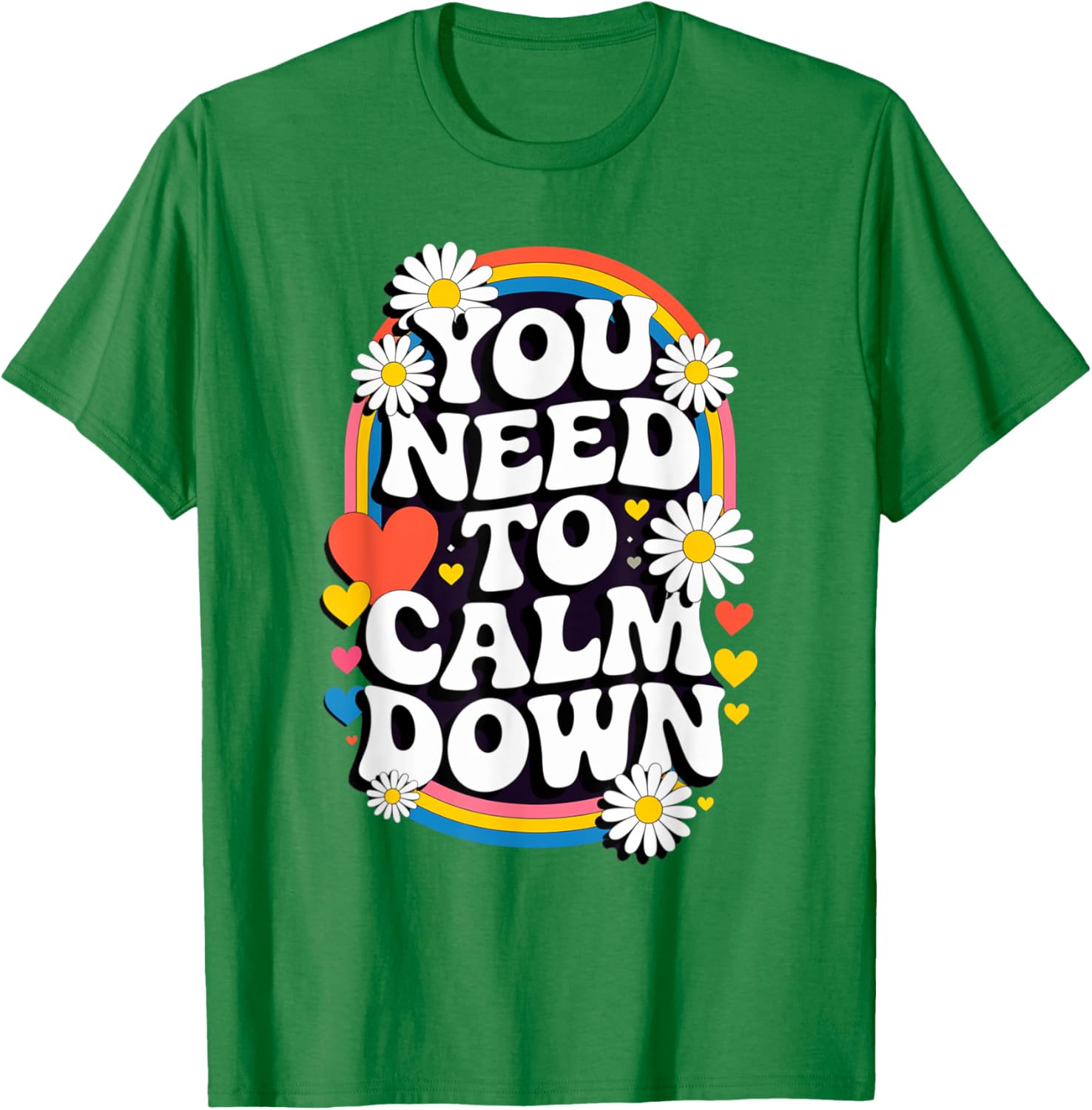 Groovy Rainbow Daisy T-Shirt for Calm Vibes and Fun Gifts - 13