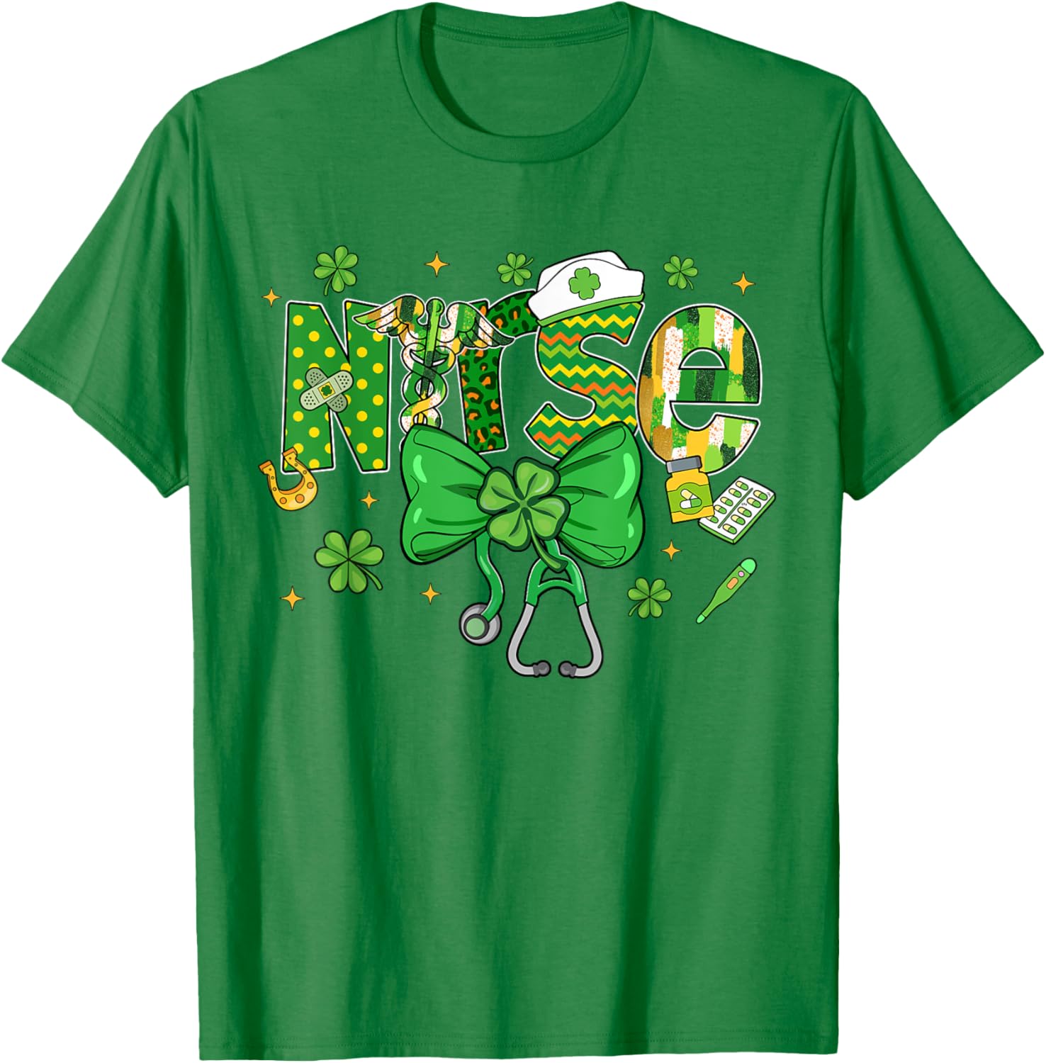 Irish Nurse Stethoscope St Patrick's Day T-Shirt for Healthcare Heroes - 16
