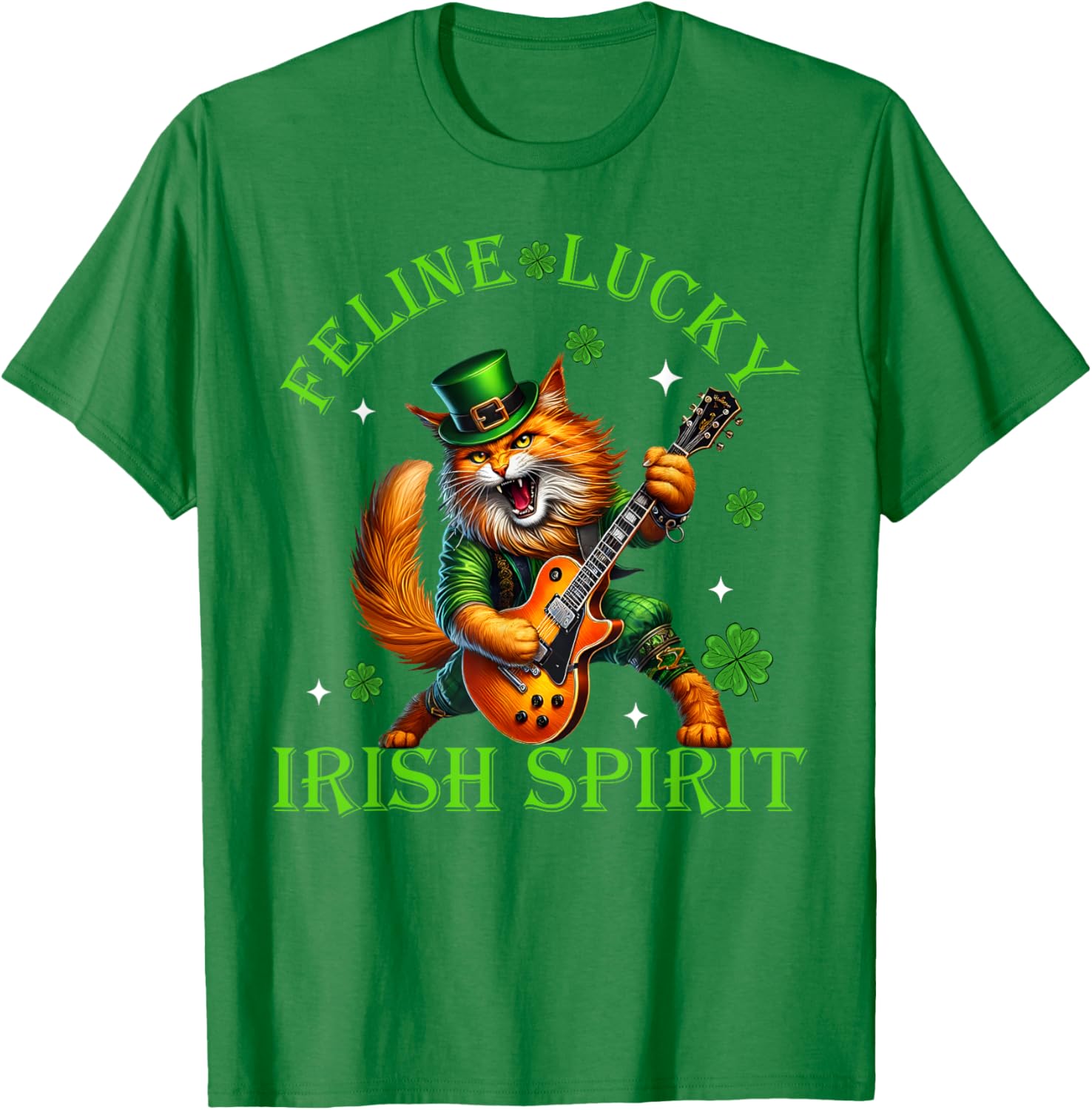 Feline Lucky St. Patrick's Day Cat Rocker T-Shirt for Men, Women, Kids - 6