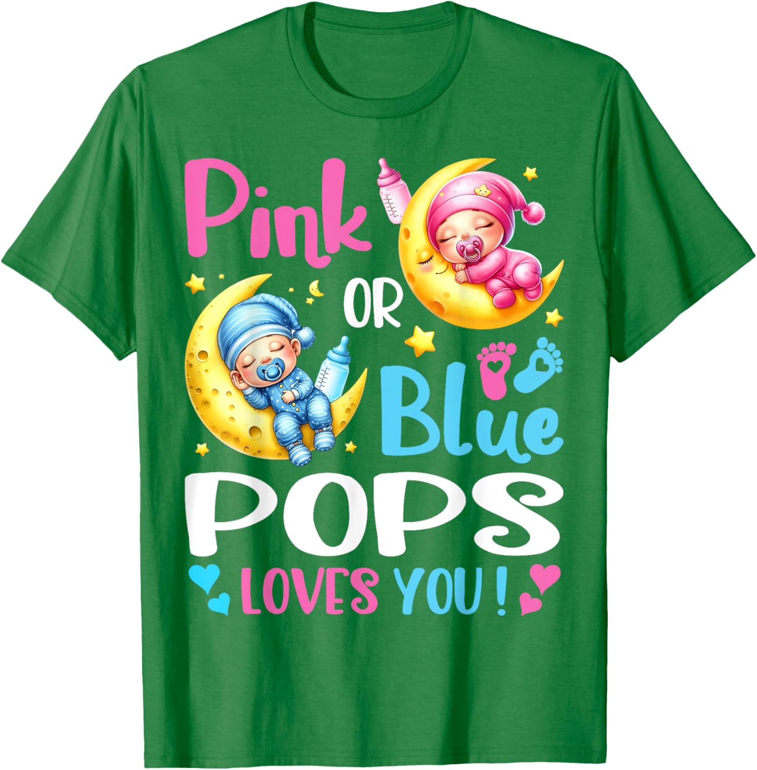 Gender Reveal T-Shirt for Kids in Pink or Blue with Pops Loves You Design - 8