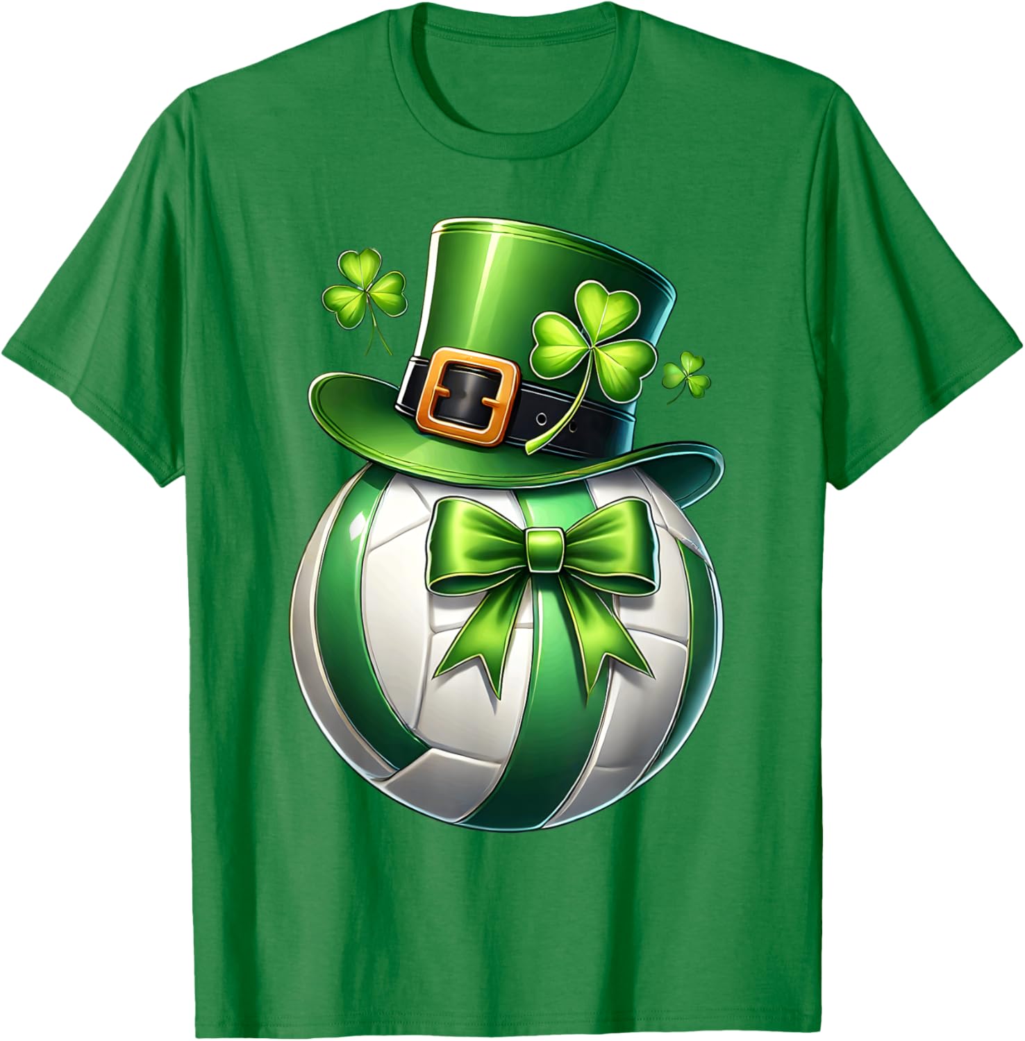 Cute St Patrick's Day Volleyball T-Shirt with Leprechaun Shamrock Design - 1