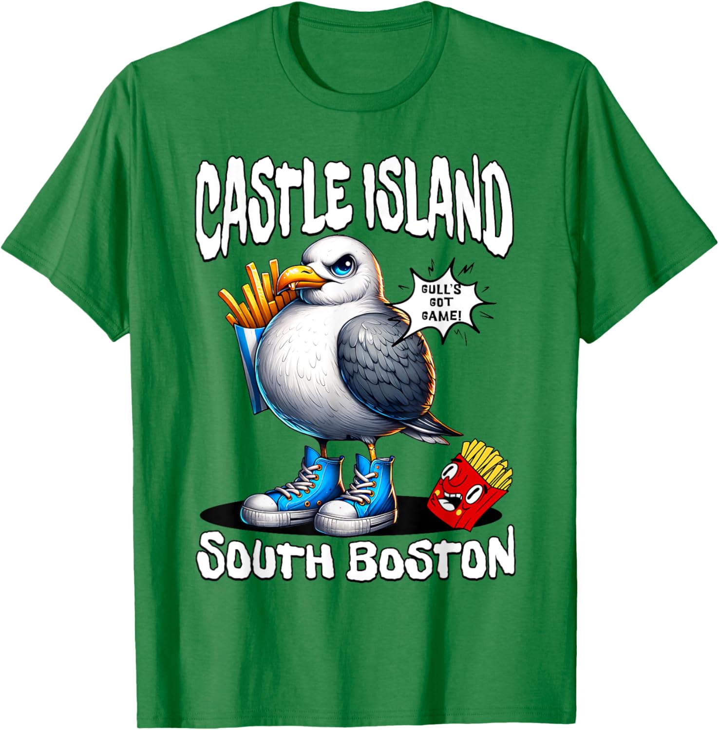 Funny Castle Island Seagull French Fries T-Shirt for Food Lovers - 4