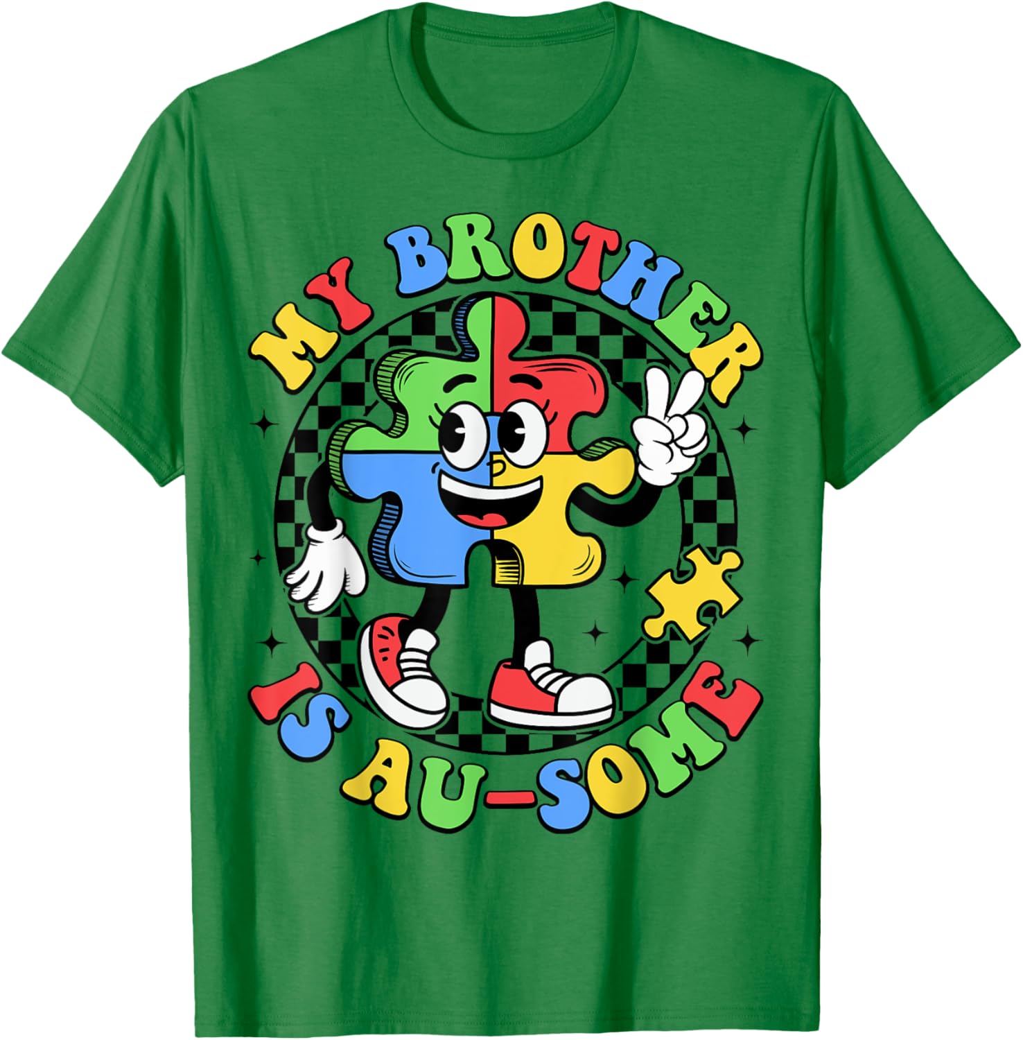 Retro My Brother is Awesome Autism Awareness T-Shirt for Sisters - 1