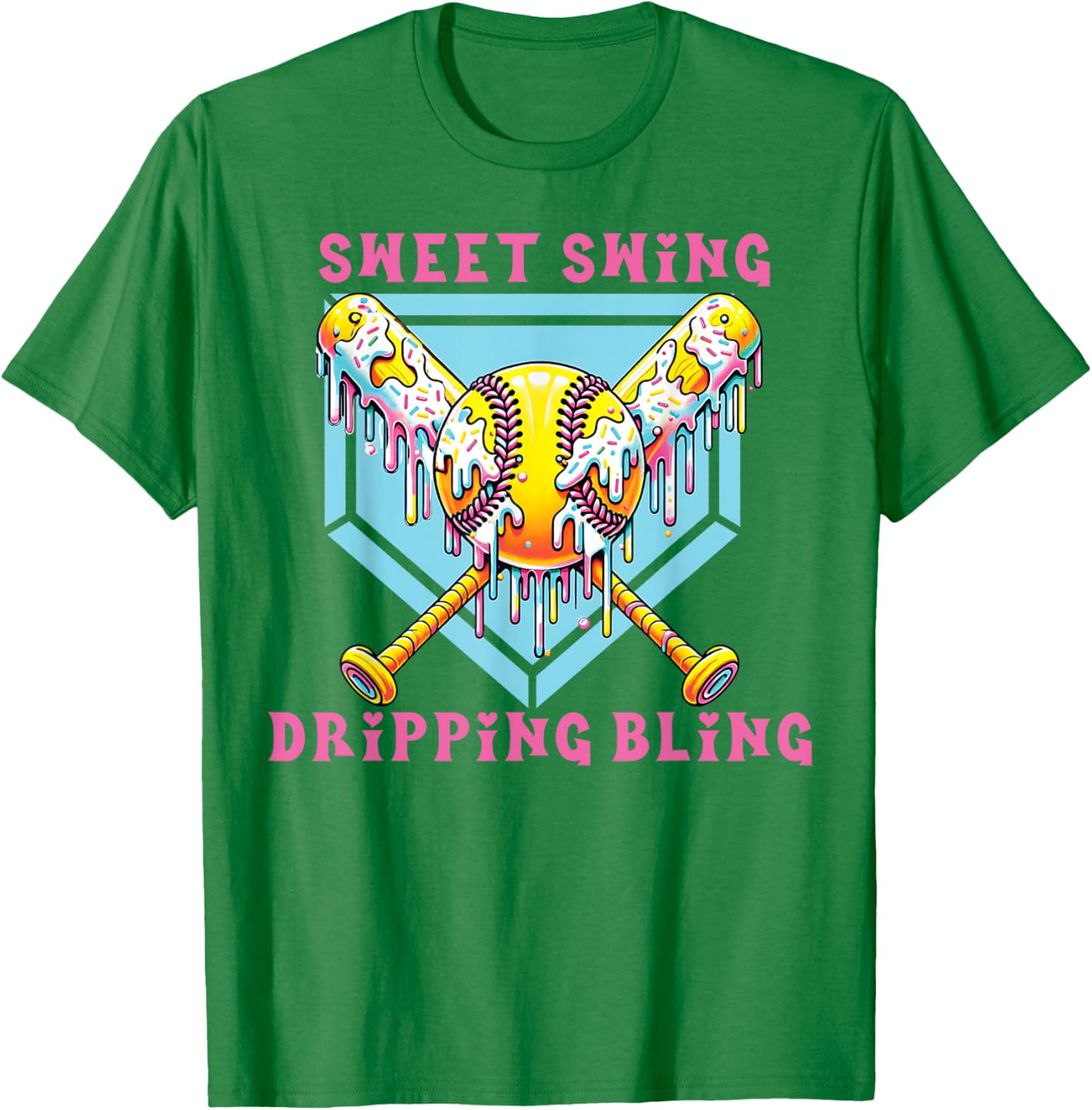 Sweet Swing Dripping Bling Softball Ice Cream Tee for Fun Play Days - 16