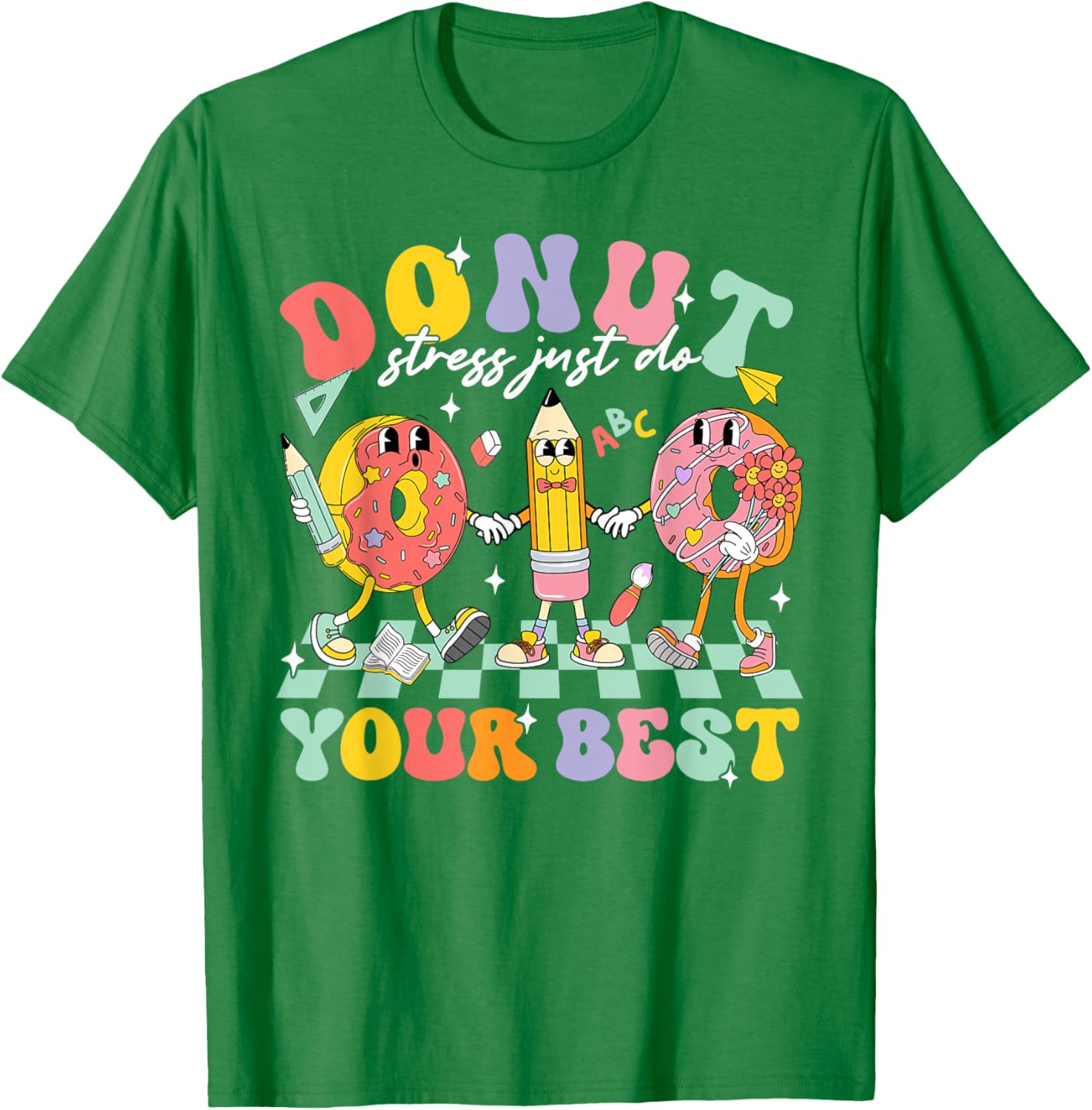 Groovy Donut Stress Test Day T-Shirt for Kids and Teachers Fun Style - 4