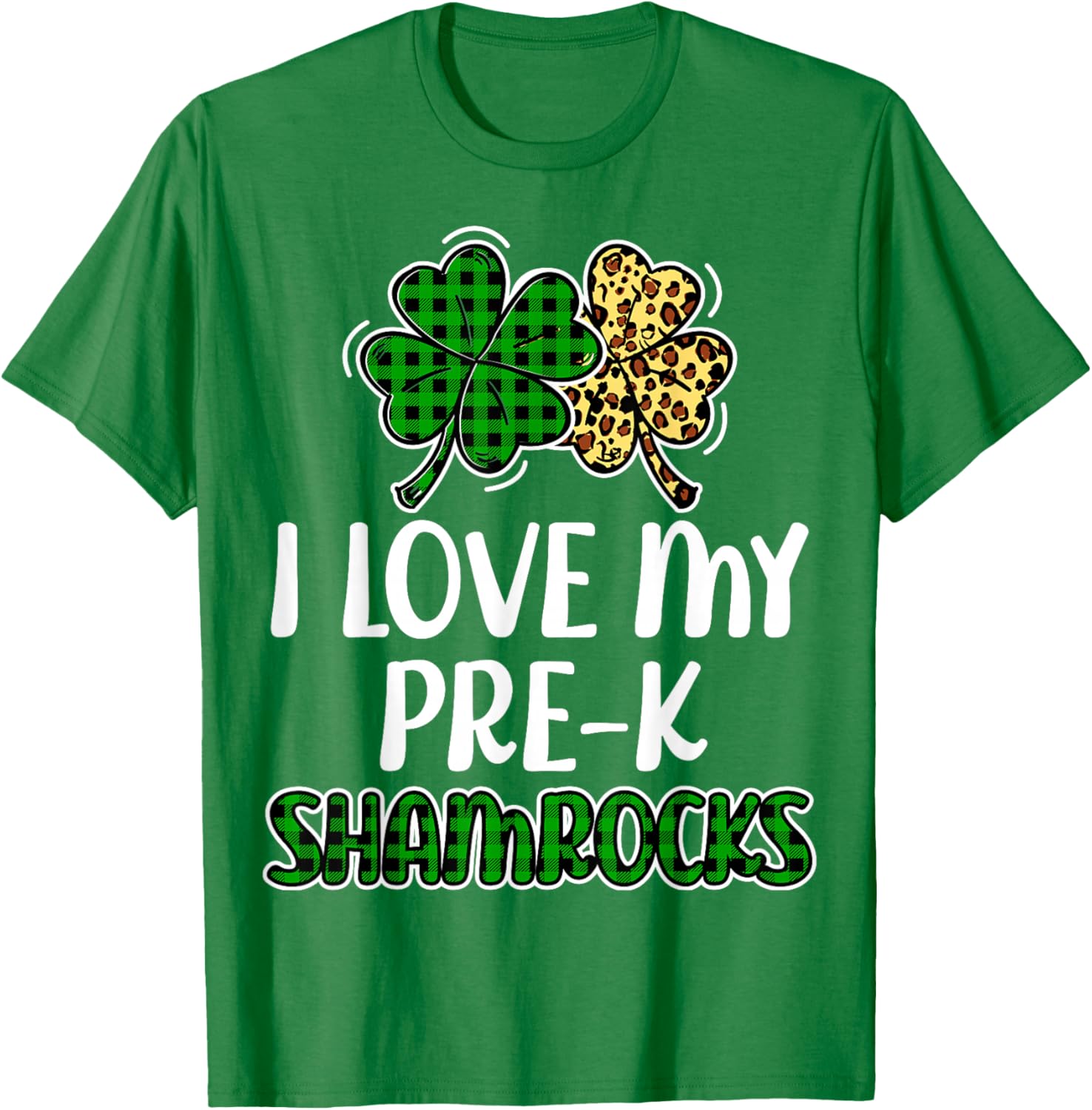 I Love My Pre-K Shamrocks Buffalo Plaid St Patricks Day T-Shirt - 3