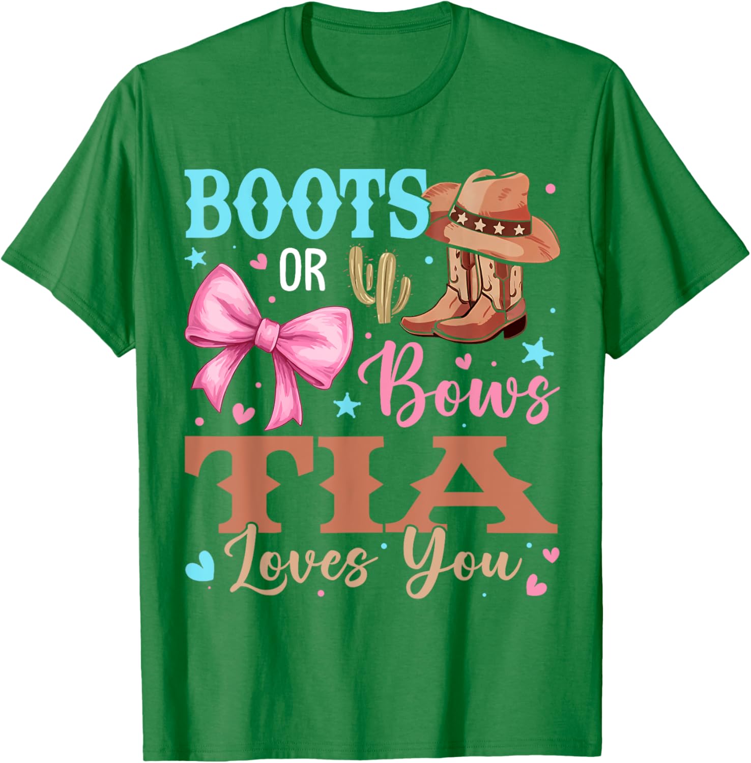 Tia Loves You Boots or Bows Gender Reveal T-Shirt for Celebrations - 6