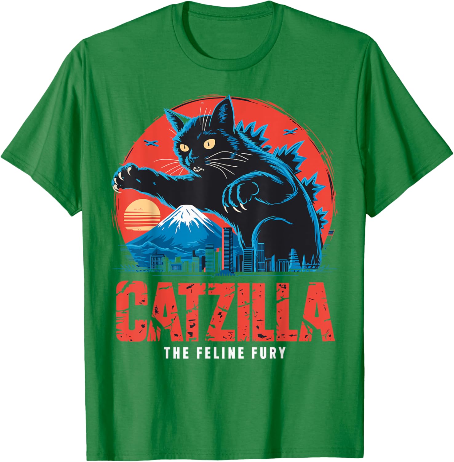 Catzilla Black Cat Vintage T-Shirt for Cat Lovers in Japan Style - 4