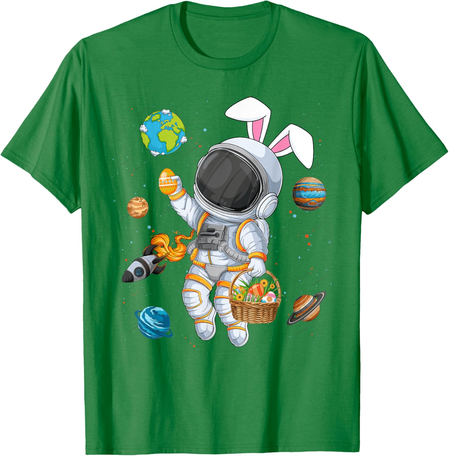 Funny Astronaut Bunny Ears Easter T-Shirt for Boys and Kids - 8