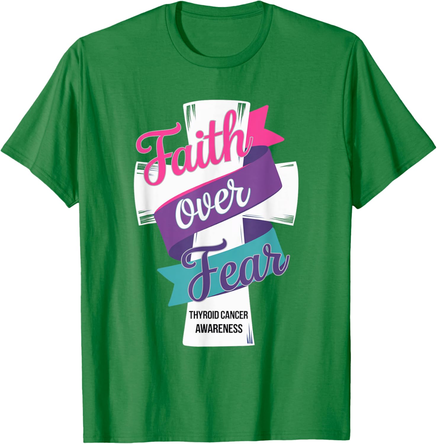 Faith Over Fear Thyroid Cancer Awareness T-Shirt for Hopeful Support - 9