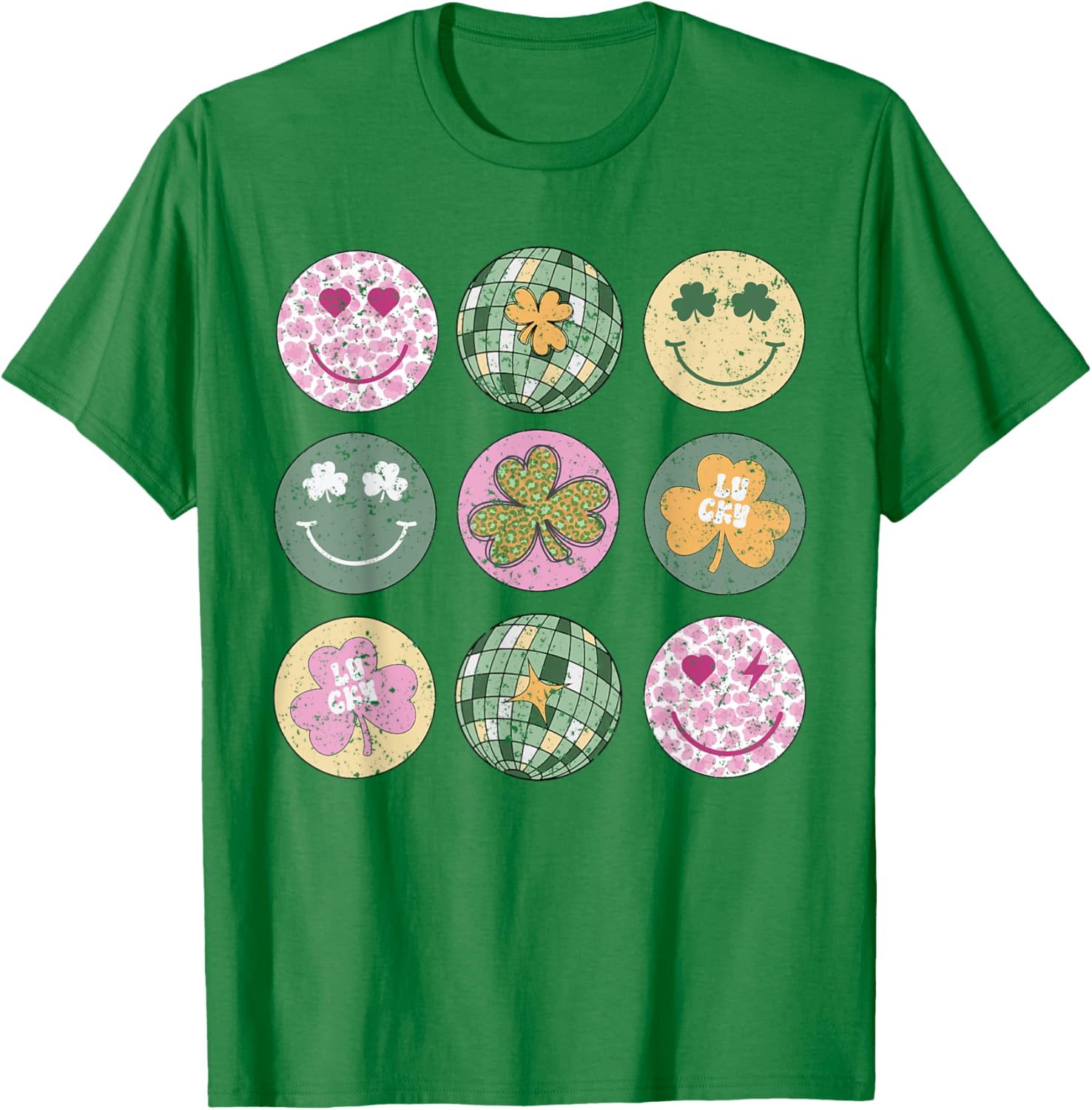 Shamrock Smile Face Disco Ball T-Shirt for Retro St Patricks Day Fun - 22
