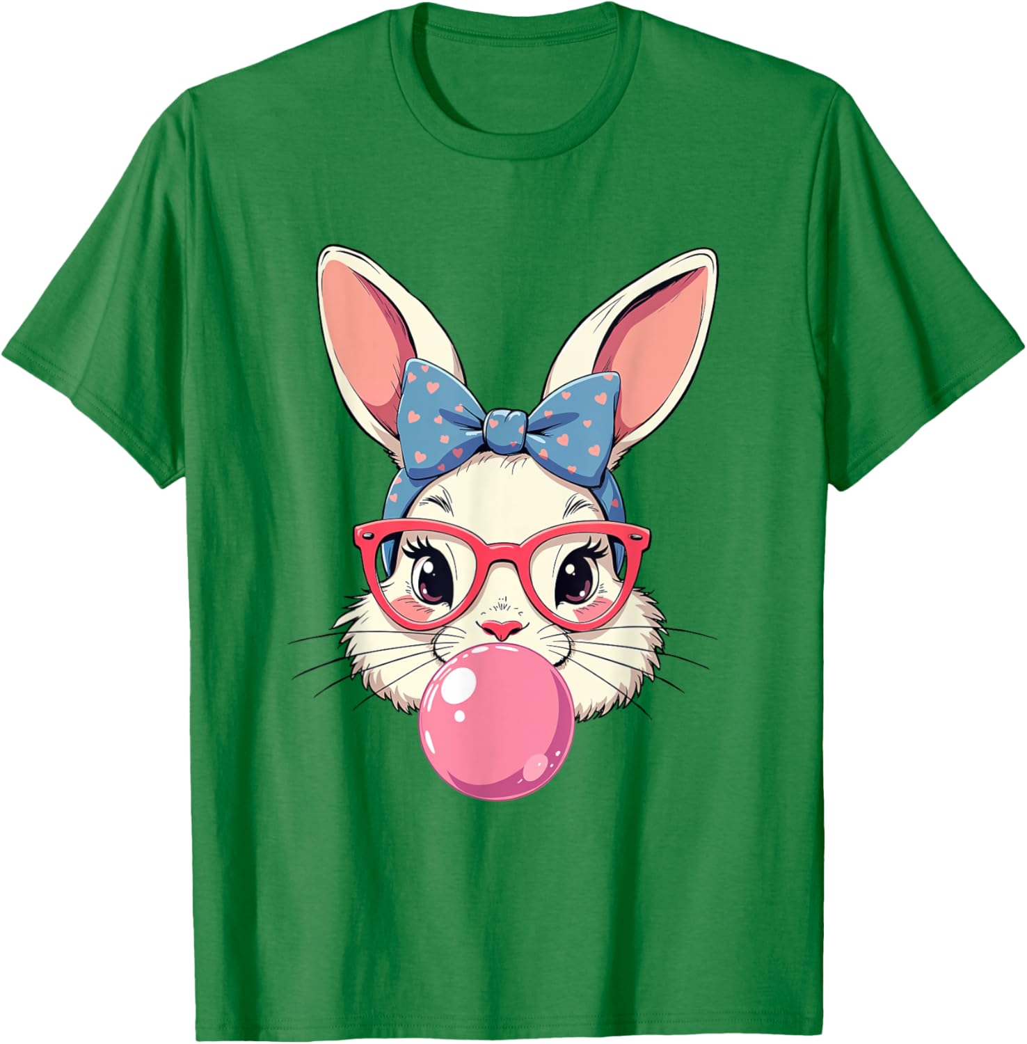 Cute Bunny Face T-Shirt with Heart Glasses and Bandana for Easter Fun - 22