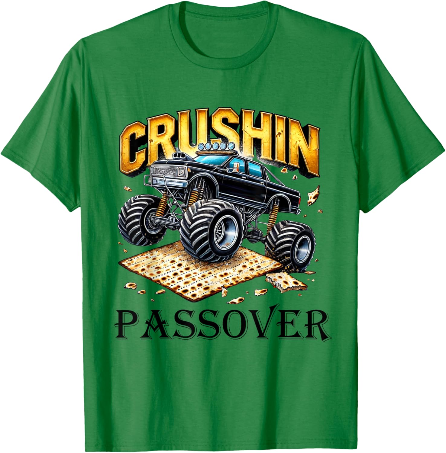 Funny Crushin' Passover Monster Truck Matzah T-Shirt for Celebrations - 7