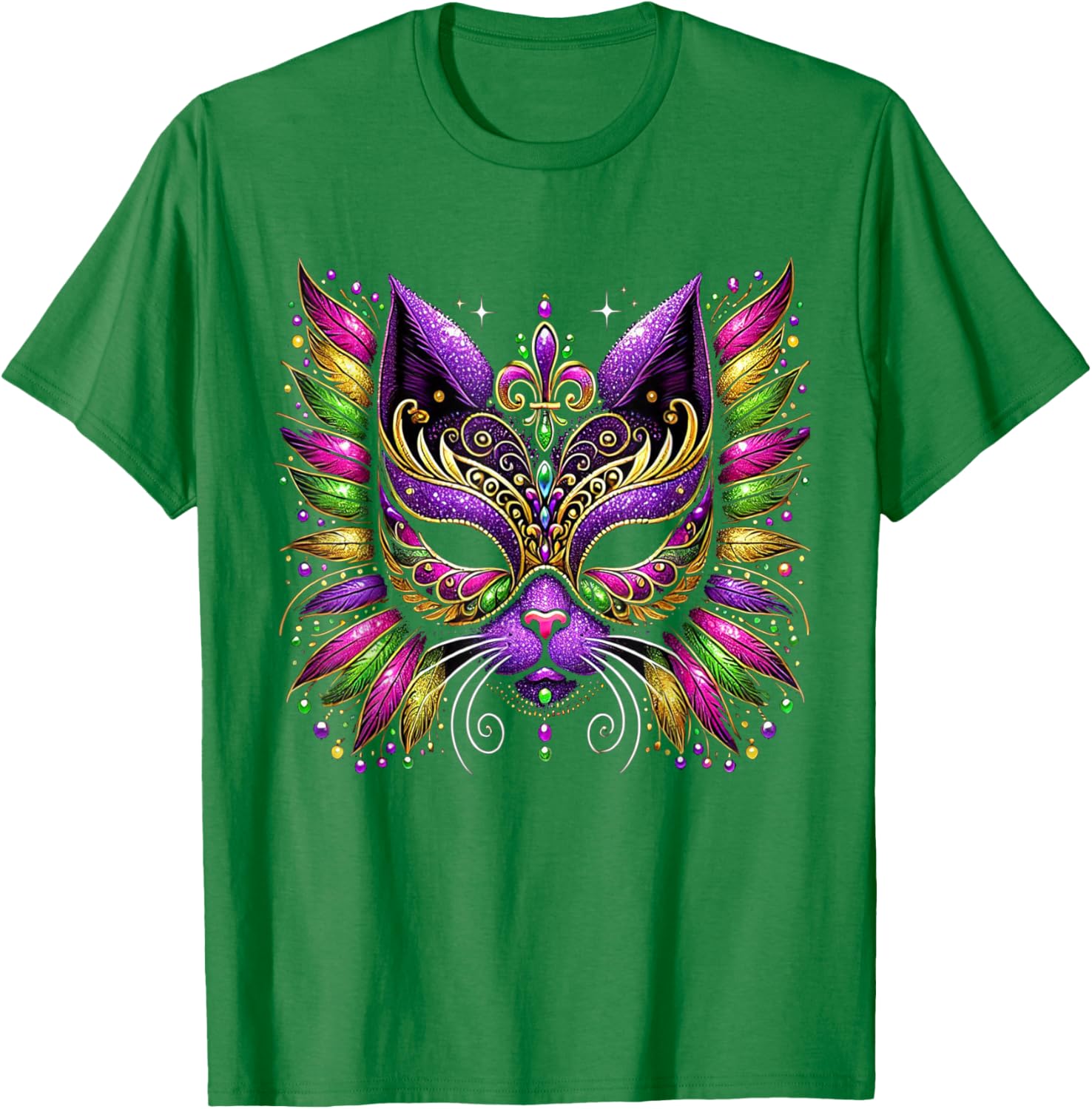 Mardi Gras Cat Mask T-Shirt for Women and Kids Perfect for 2025 Celebrations - 7