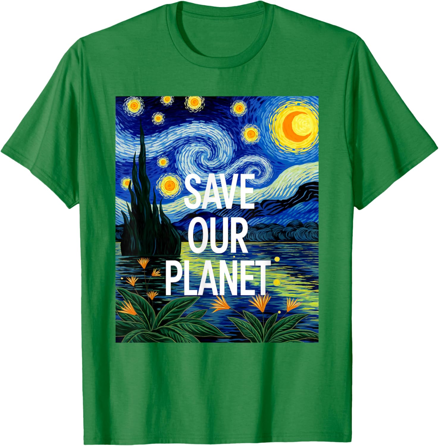 Save Our Planet Starry Night Nature Art T-Shirt for Eco Activists - 13