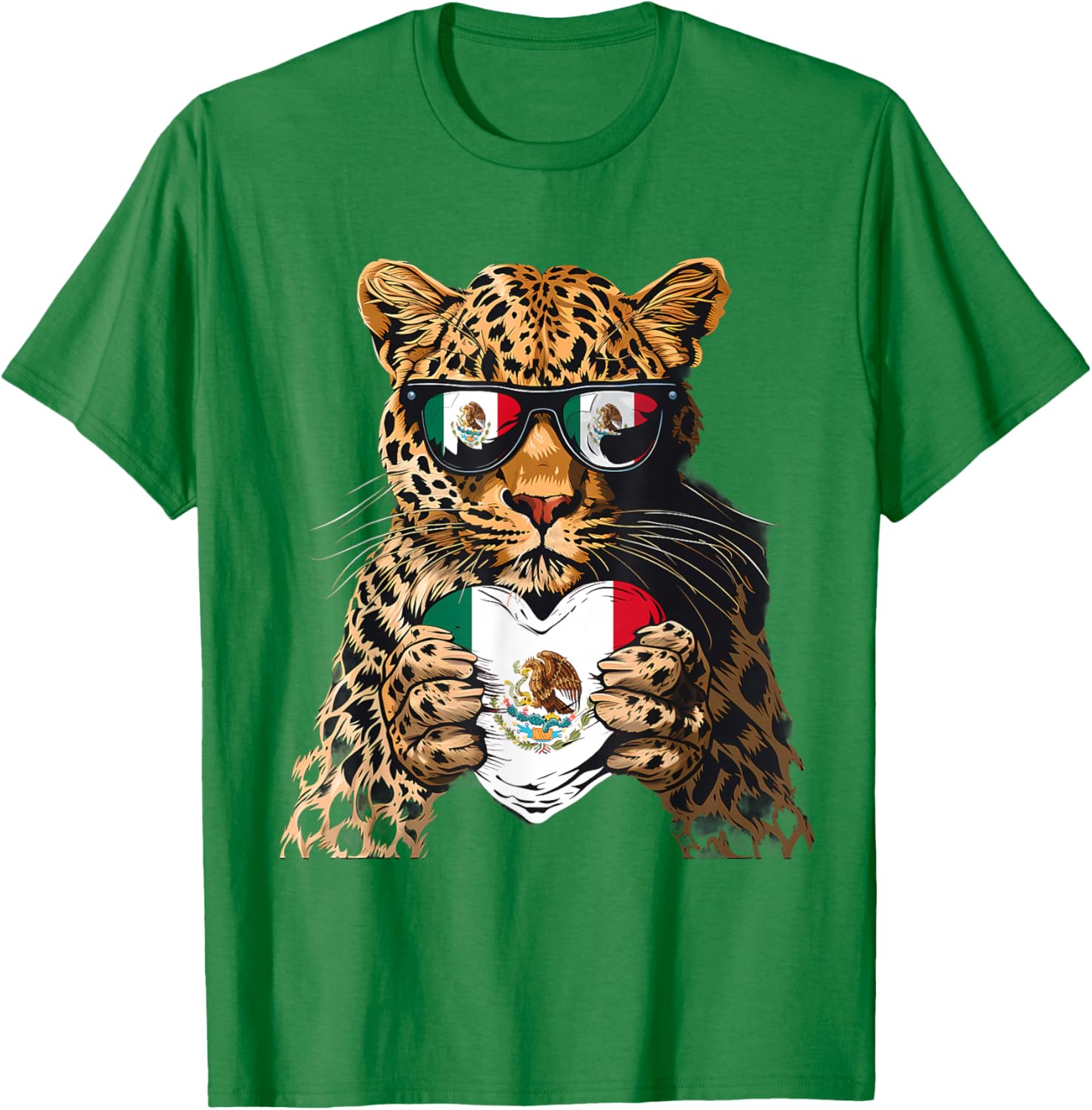 Mexico Flag Heart Leopard Sunglasses T-Shirt for Proud Mexican Roots - 27