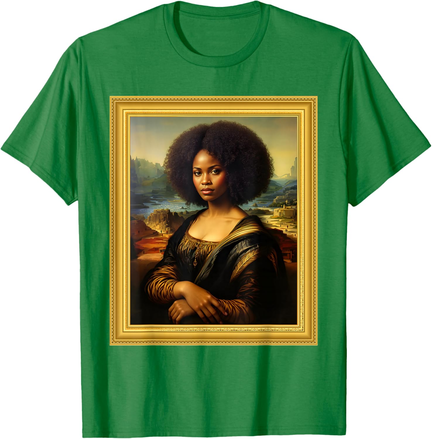 Black Mona Lisa Afro Queen T-Shirt for Black History Month Celebration - 12