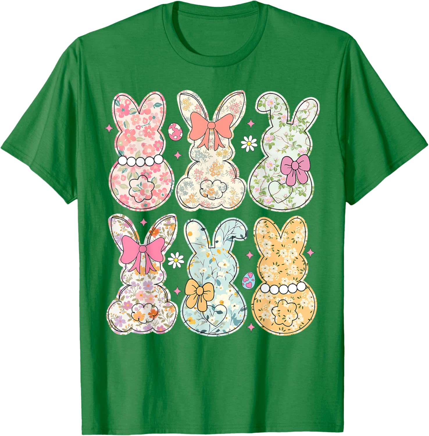 Coquette Bow Easter Bunny Retro Boho Flower T-Shirt for Women and Girls - 10