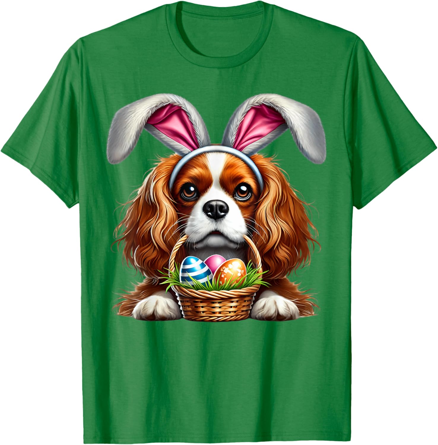 Cute Bunny Ear Cavalier King Charles Spaniel Easter Eggs T-Shirt - 2