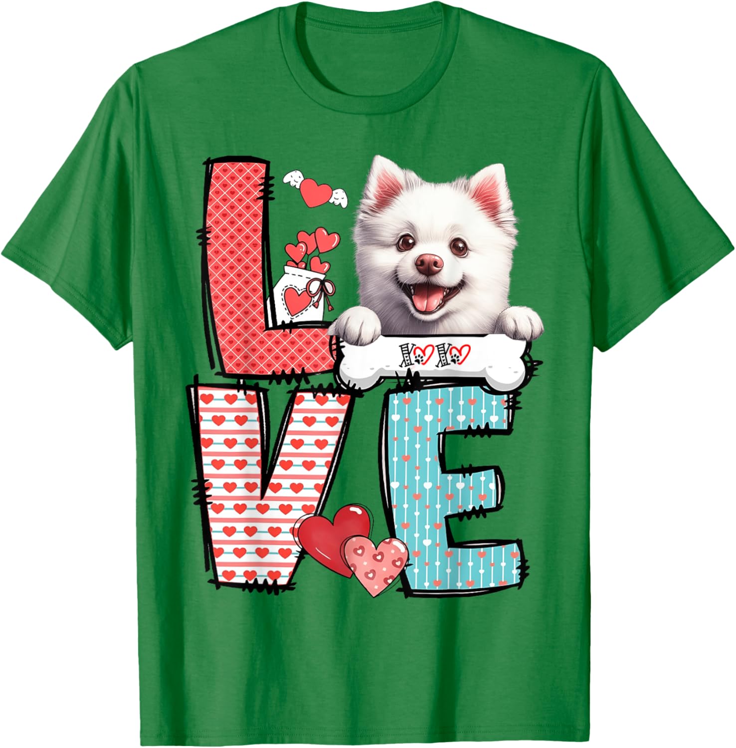 Love American Eskimo Dog Valentine's Day T-Shirt for Dog Lovers - 6