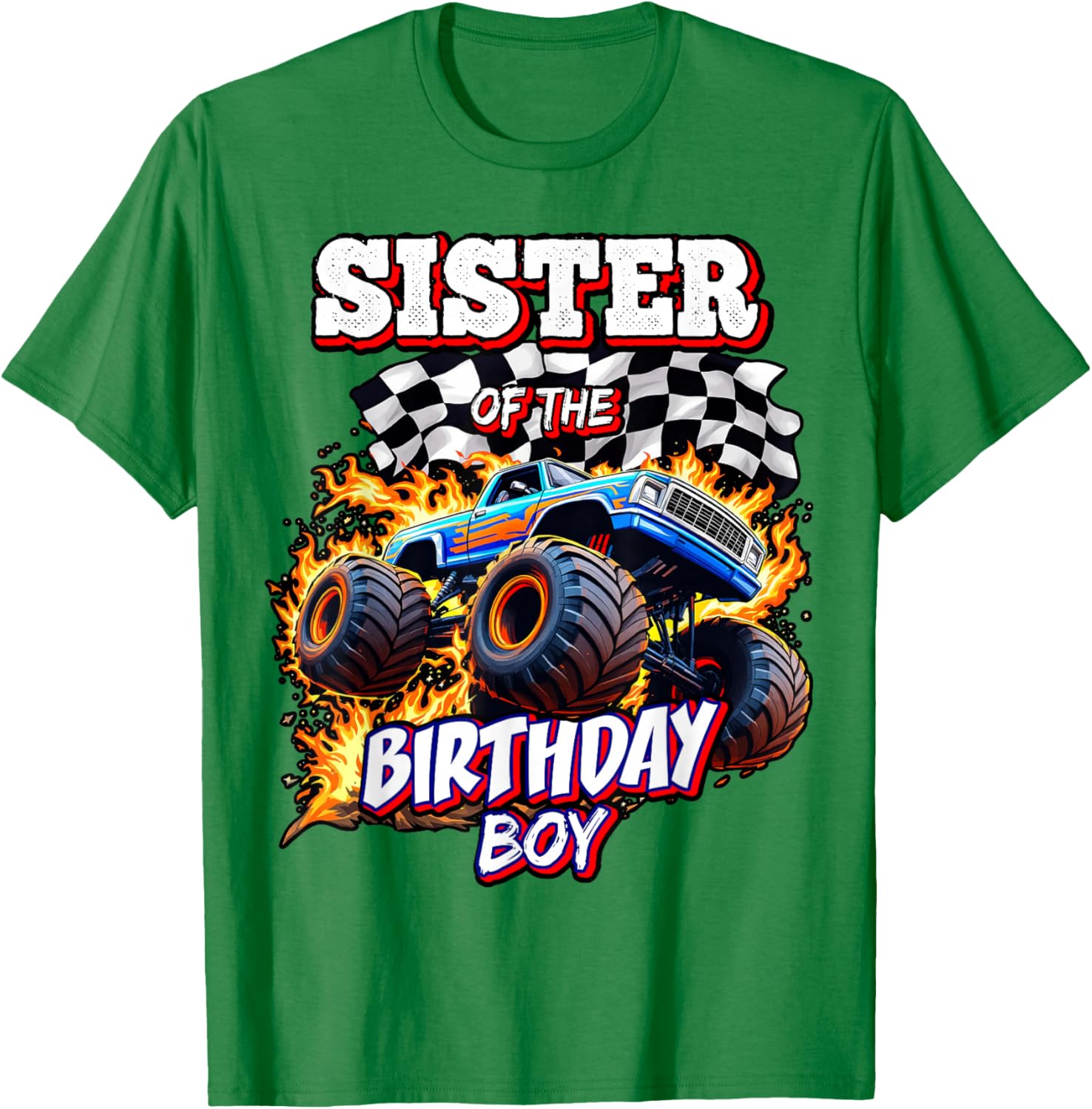 Sister of the Birthday Boy Monster Truck T-Shirt for Fun Celebrations - 17