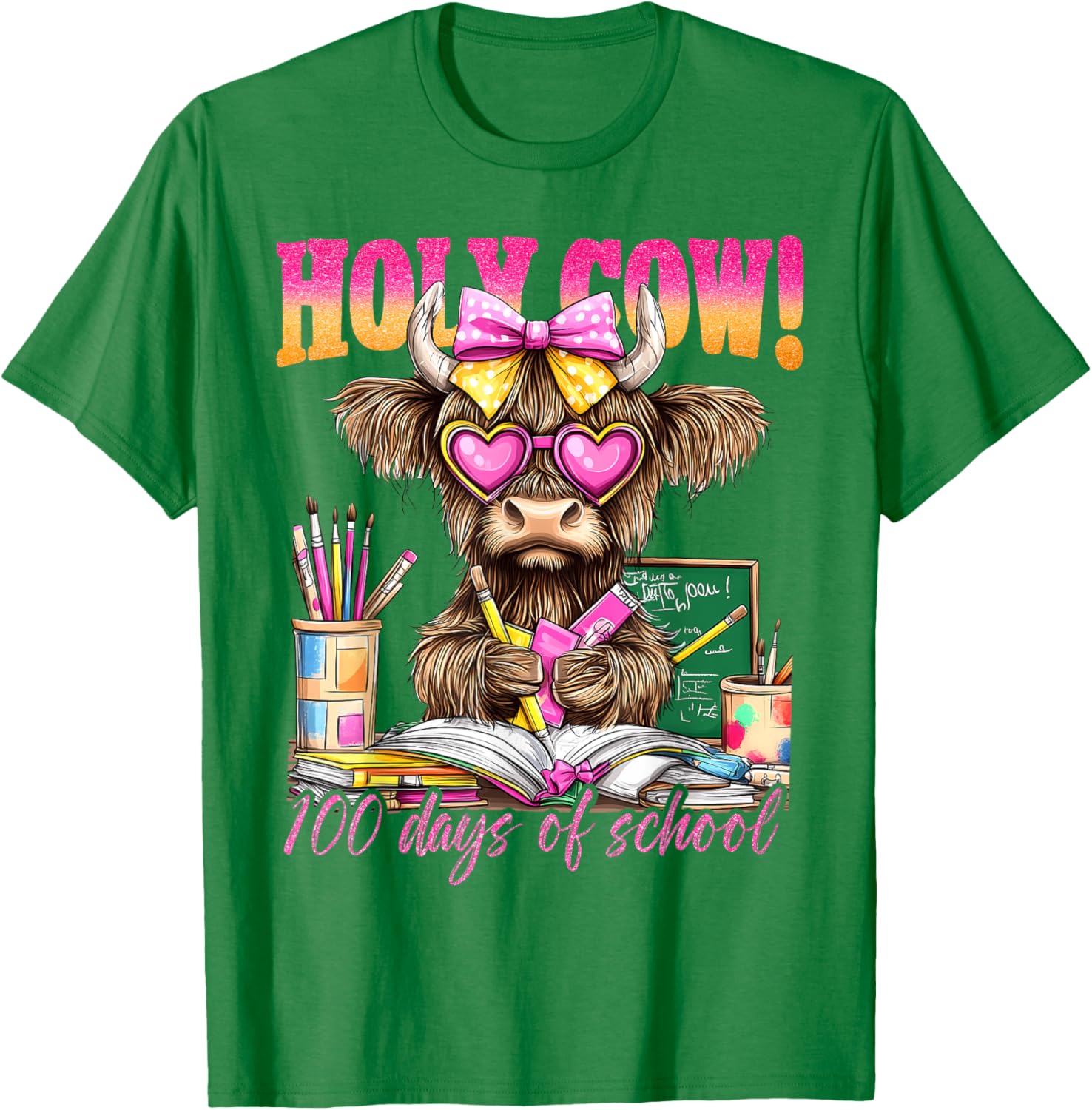 Cute Highland Cow 100 Days of School T-Shirt for Teachers and Kids - 18