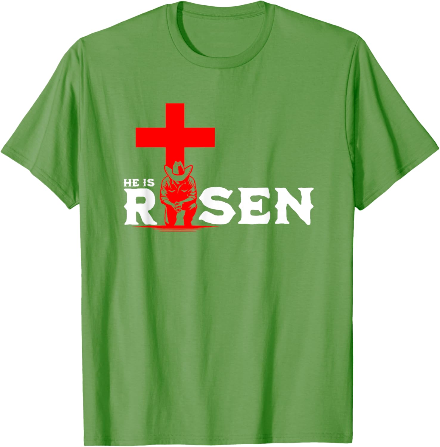 Cowboy Kneeling Cross Easter Risen Christian Jesus T-Shirt for All - 4