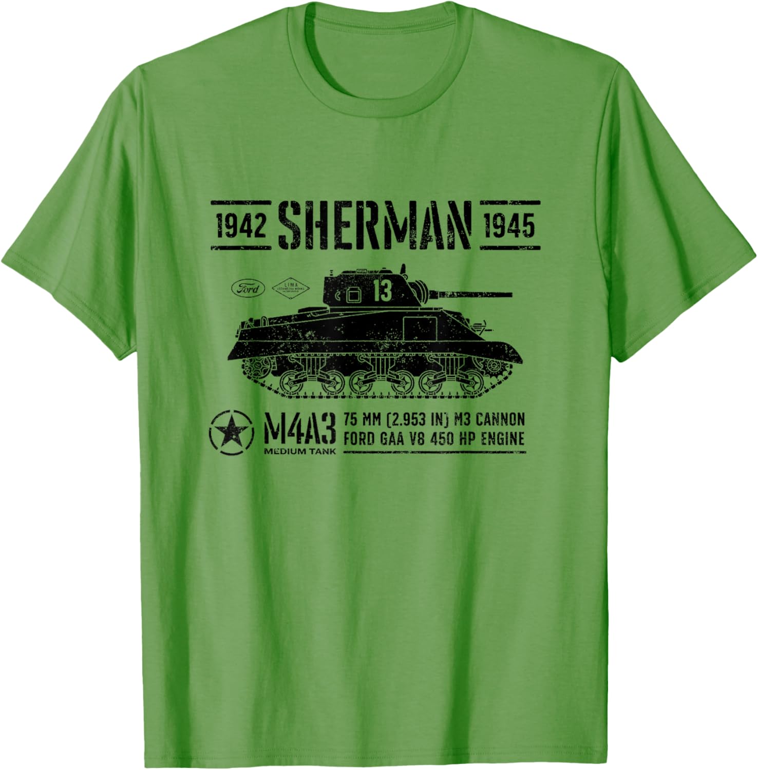 Sherman M4A3 WWII Vintage Tank T-Shirt for Military History Fans - 11